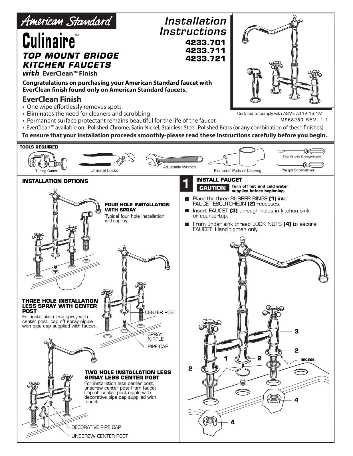 American Standard Culinaire 4233.701, Culinaire 4233.721, Culinaire 4233.711 User Manual