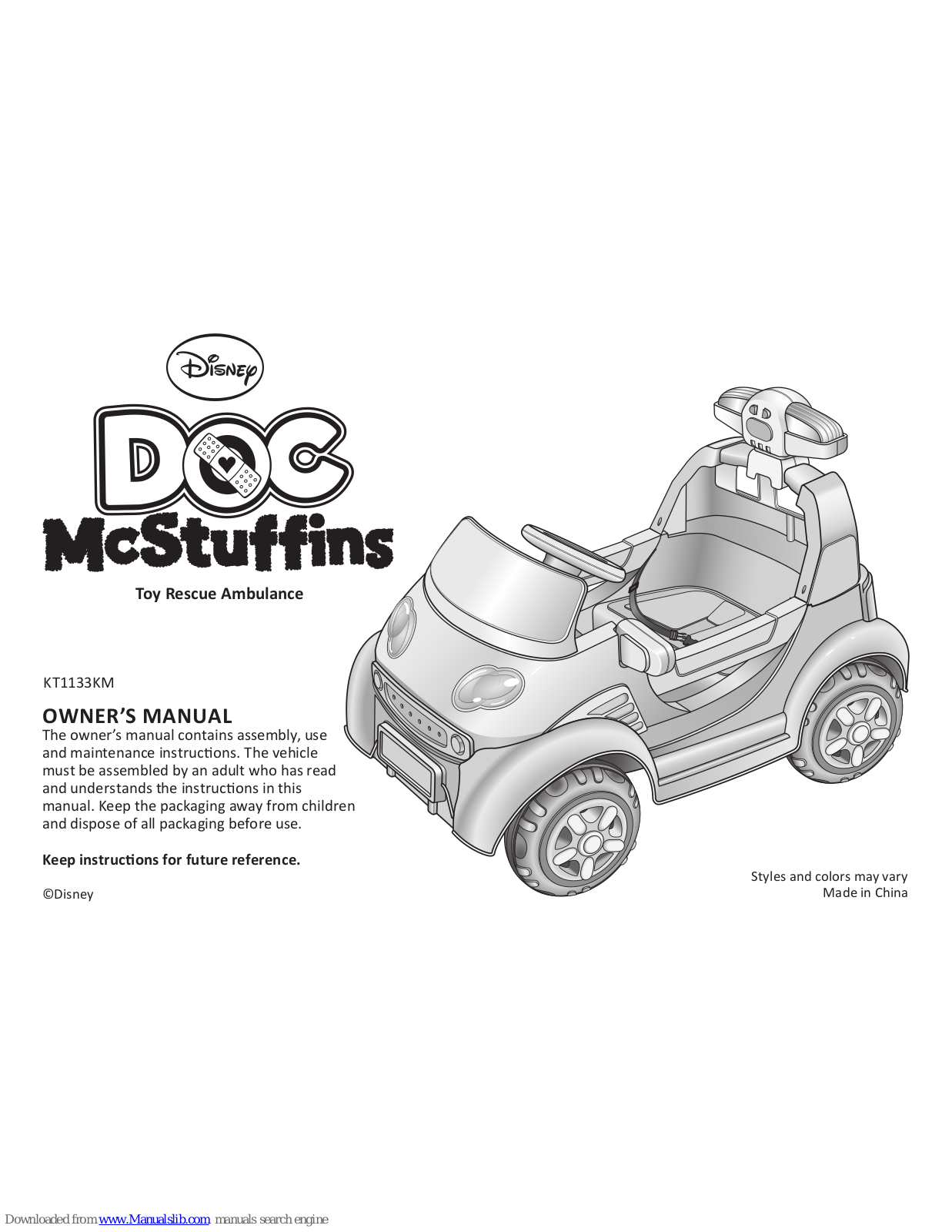 Kid Trax Toys Doc McStuffins Owner's Manual