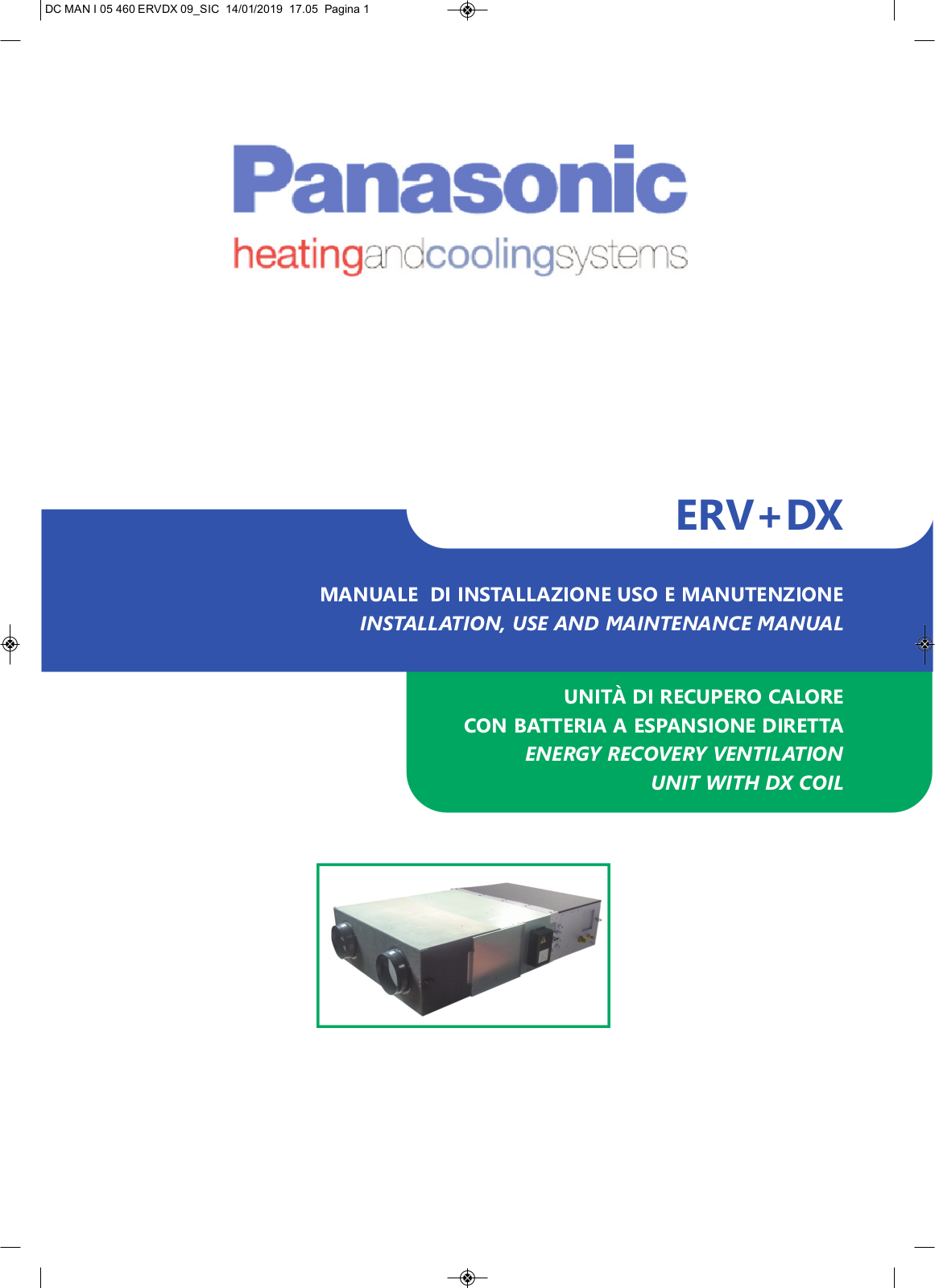 Panasonic PAW-500ZDX3N, ERV+DX, PAW800 ZDX3N, PAW01K ZDX3N, PAW-1000ZDX3N Maintenance Manual