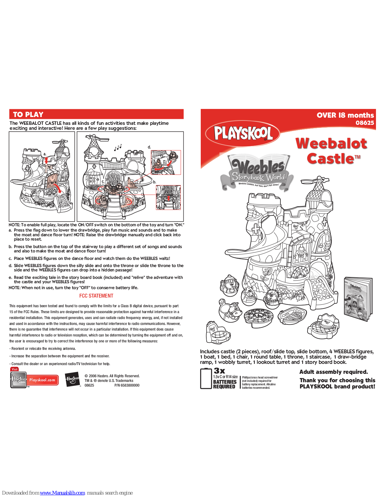 Playskool Weebalot Castle 08625 Instruction Manual