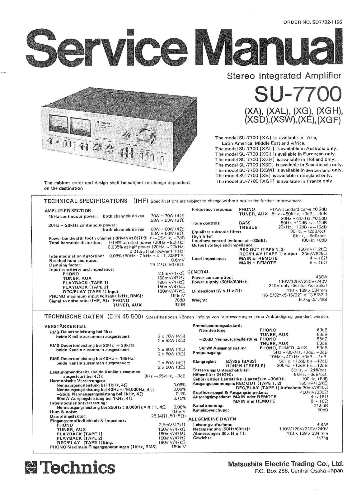 Technics SU-7700 Service manual