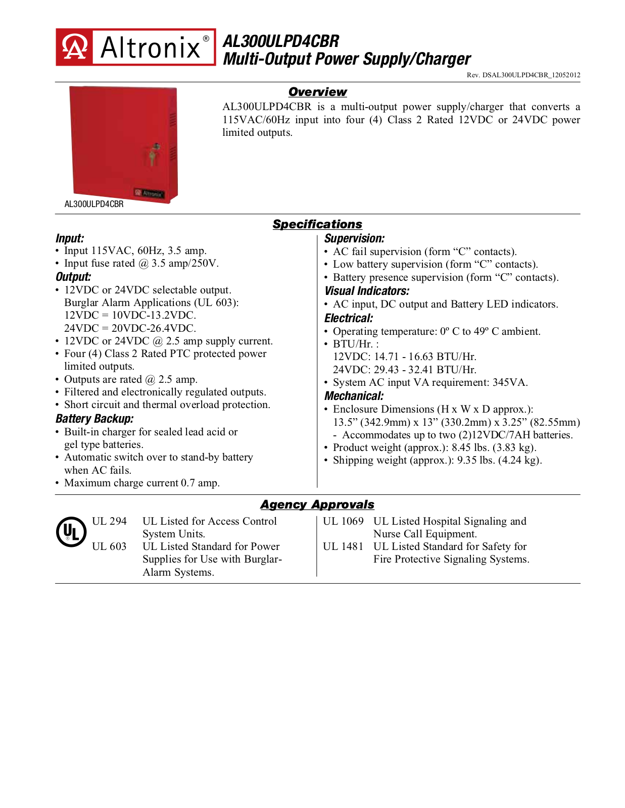 Altronix AL300ULPD4CBR Data Sheet