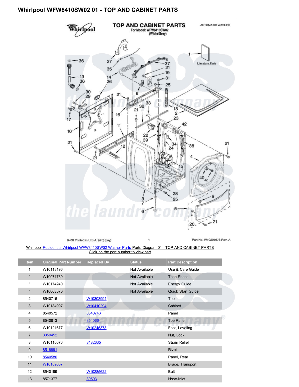 Whirlpool WFW8410SW02 Parts Diagram