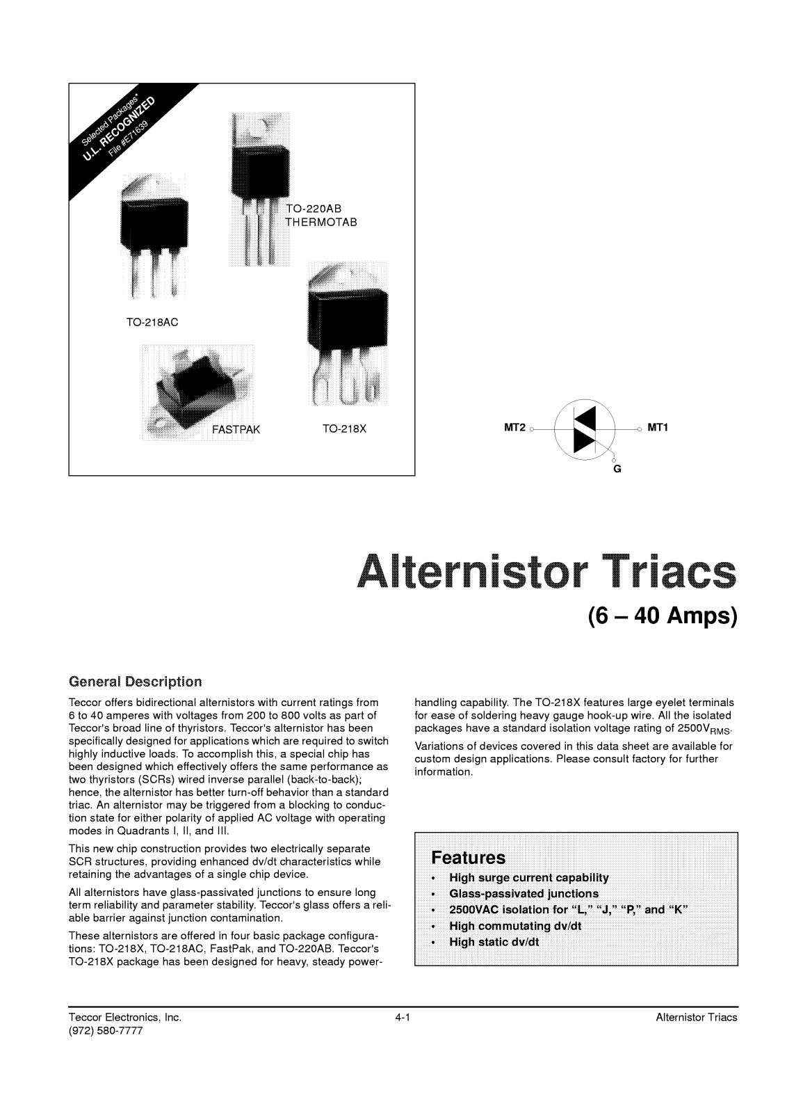 TECCOR Q2015RH6, Q2010LH5, Q2025K7, Q2025LH6, Q2010RH5 Datasheet