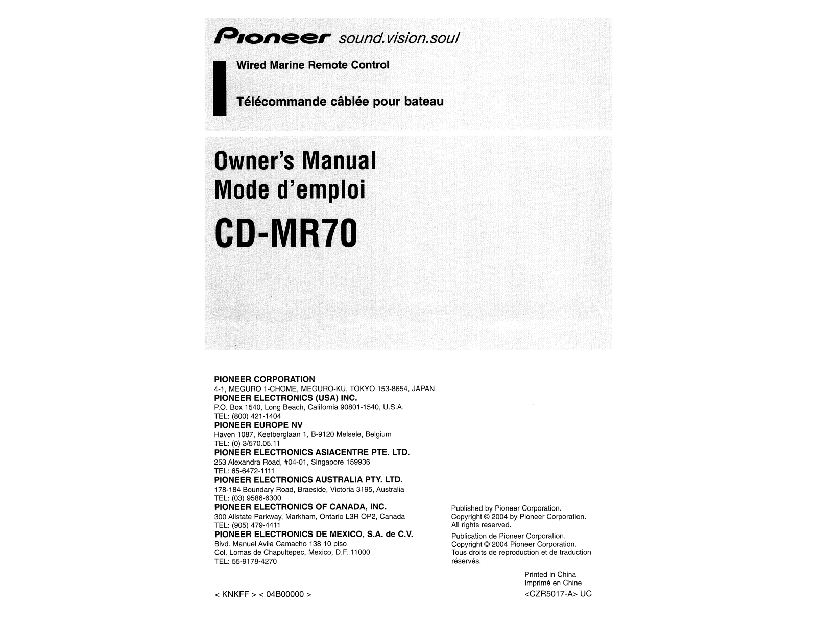 Pioneer CD-MR70 User Manual