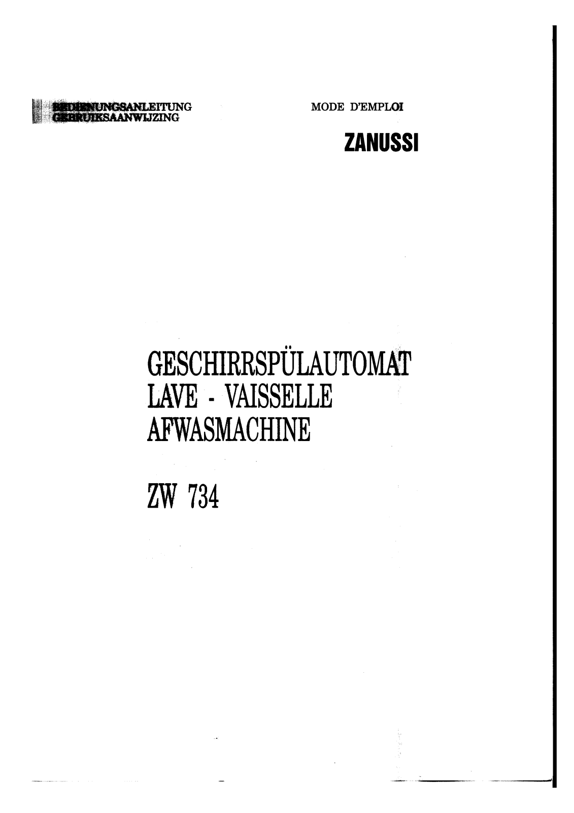 Zanussi ZW734 Instruction Manual