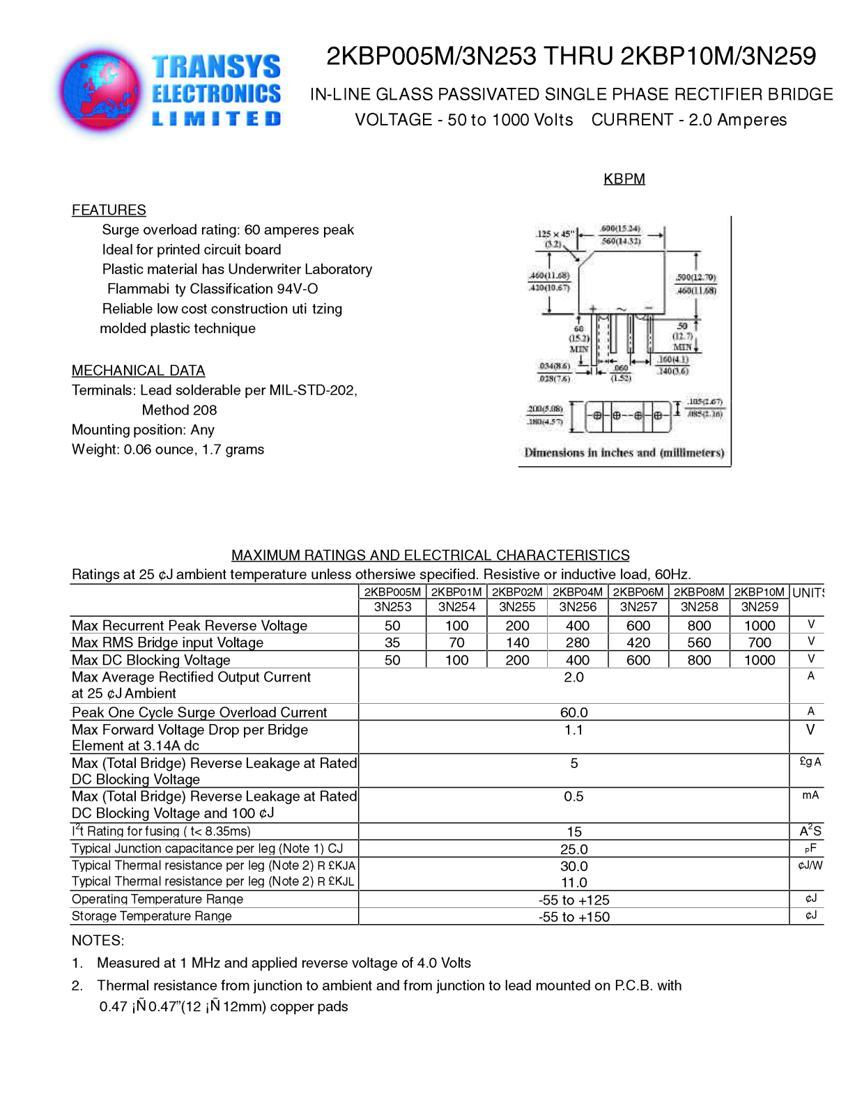 TEL 3N259, 3N259, 3N258, 3N258, 3N257 Datasheet