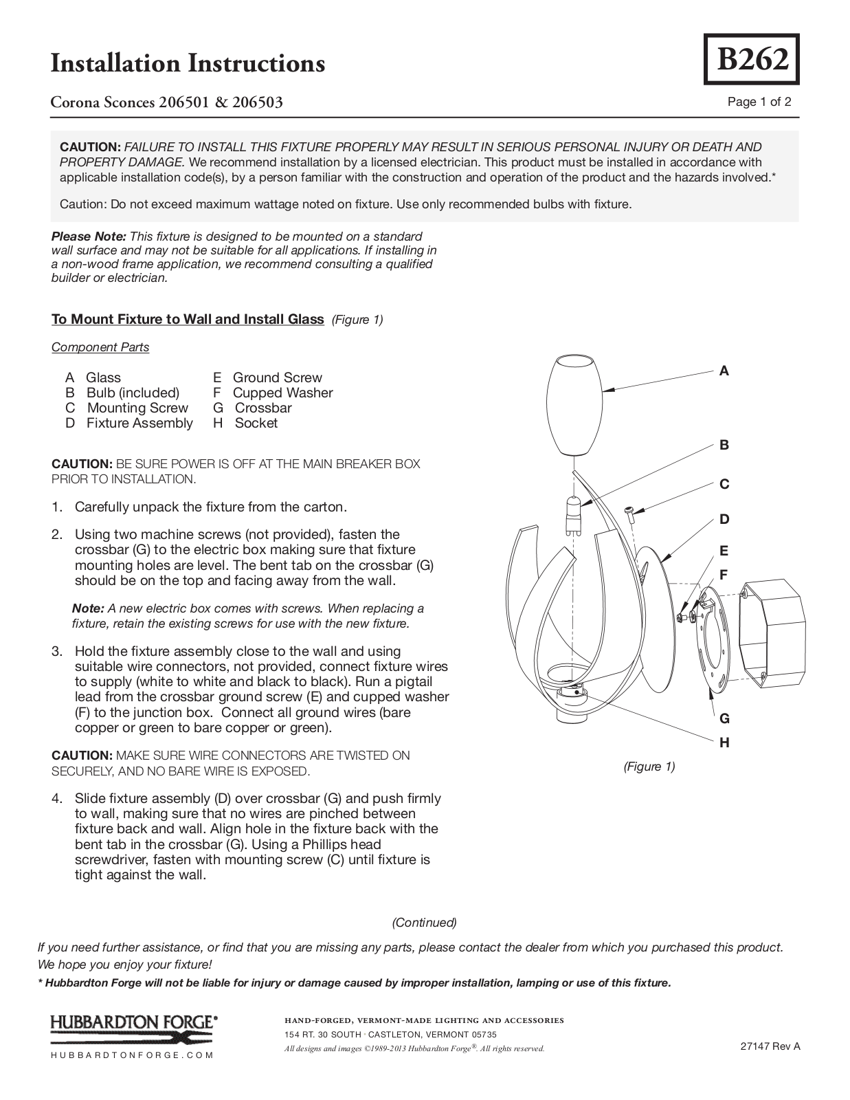 Hubbardton Forge 206501 User Manual