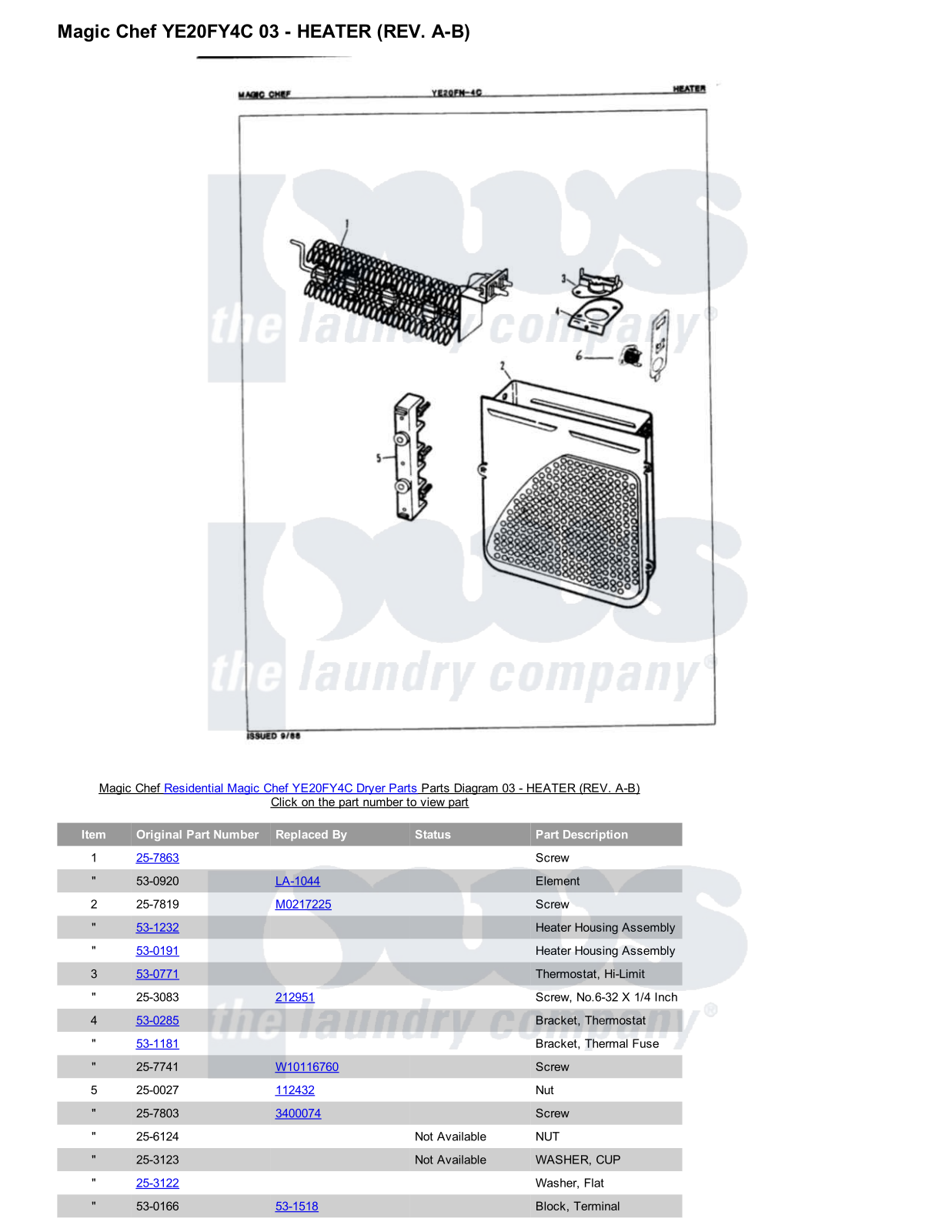 Magic Chef YE20FY4C Parts Diagram