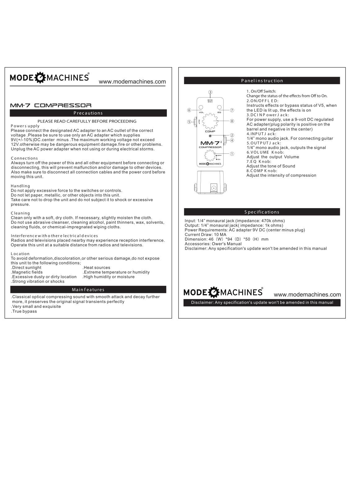 Mode machines MM7 User Manual - ManualMachine.com