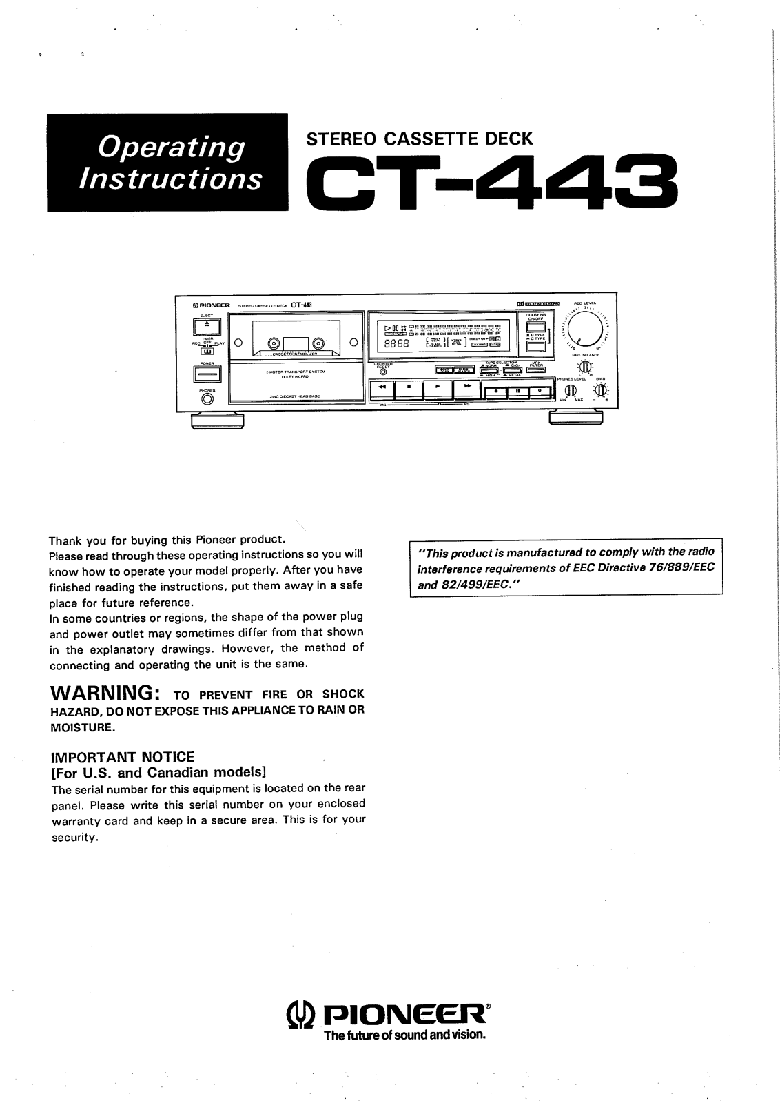 Pioneer CT-443 Owners manual