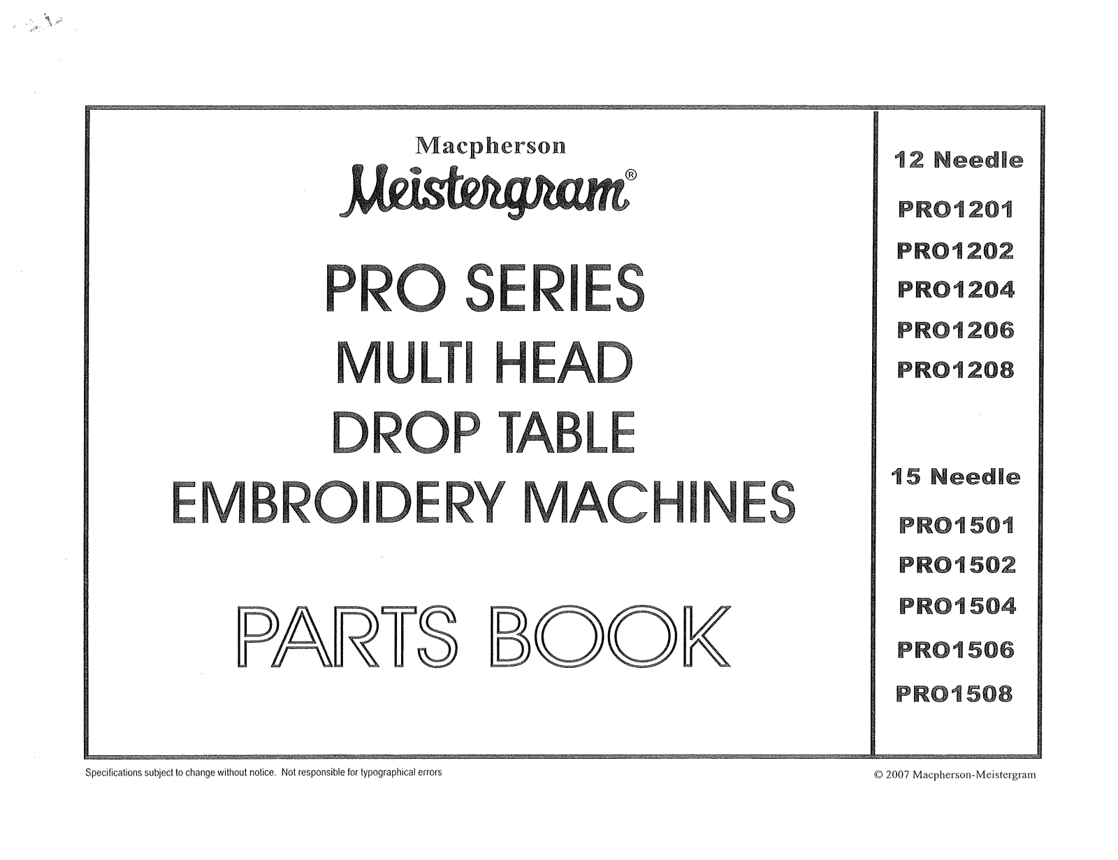 Consew PRO1506 Parts Guide