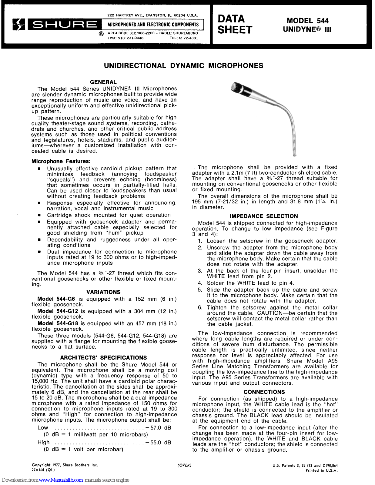 Shure Unidyne III Datasheet