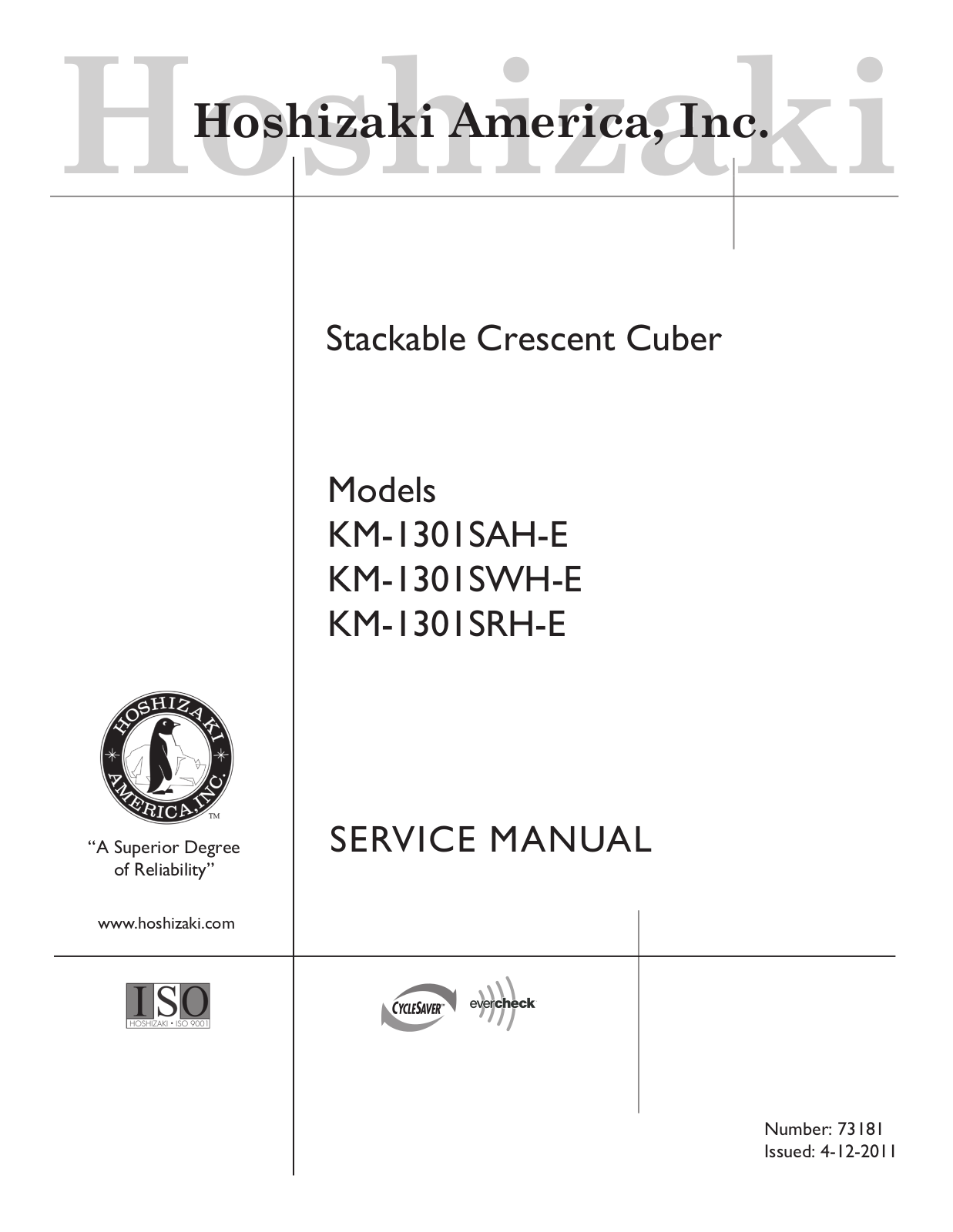 Hoshizaki KM-1301SAH-E, KM-1301SWH-E User Manual