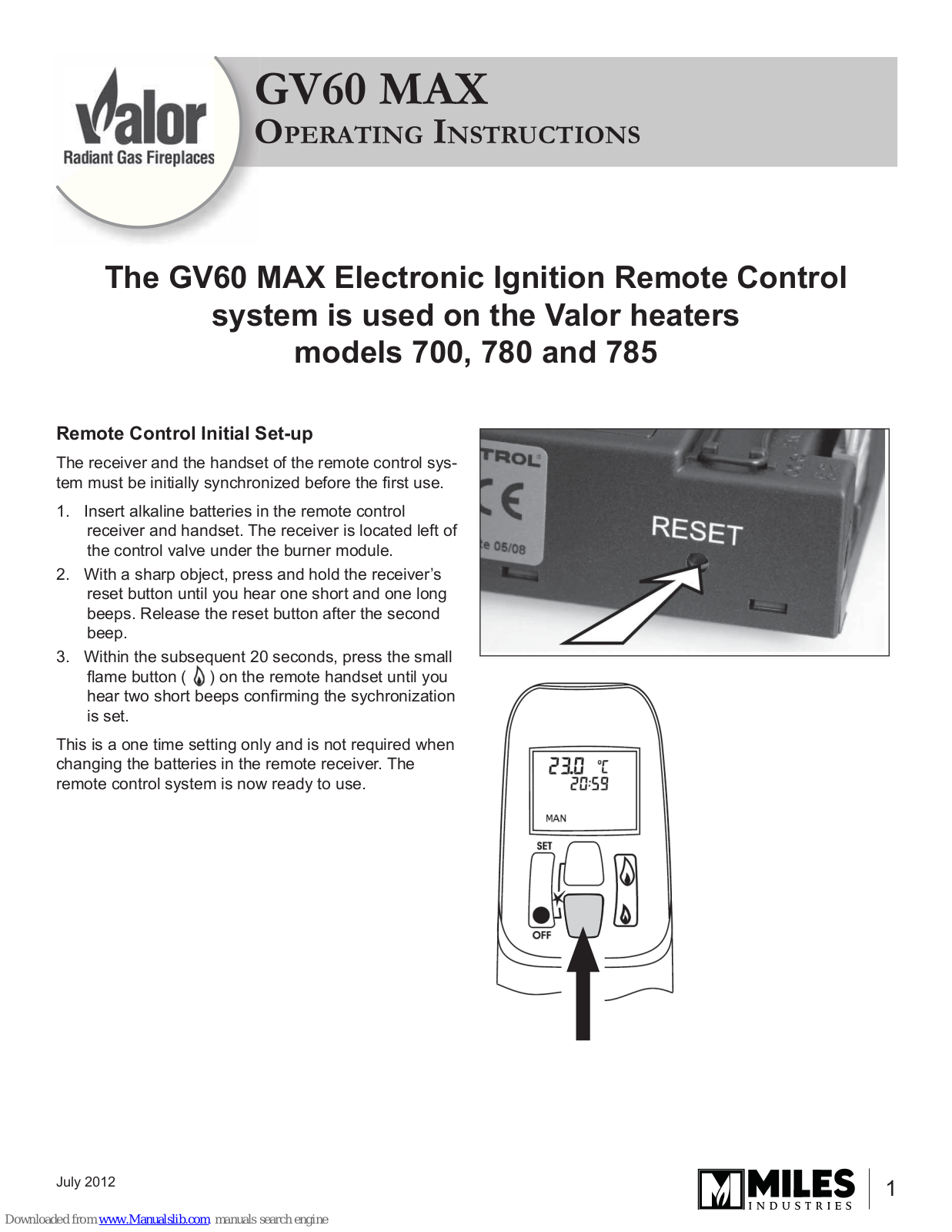 Valor 700, GV60 MAX, 785, 780 Operating Instructions Manual - ManualMachine.com