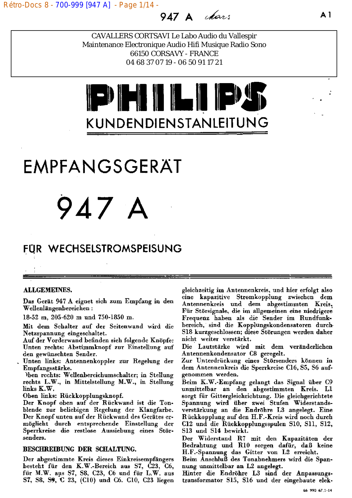 Philips 947 a Datasheet - ManualMachine.com