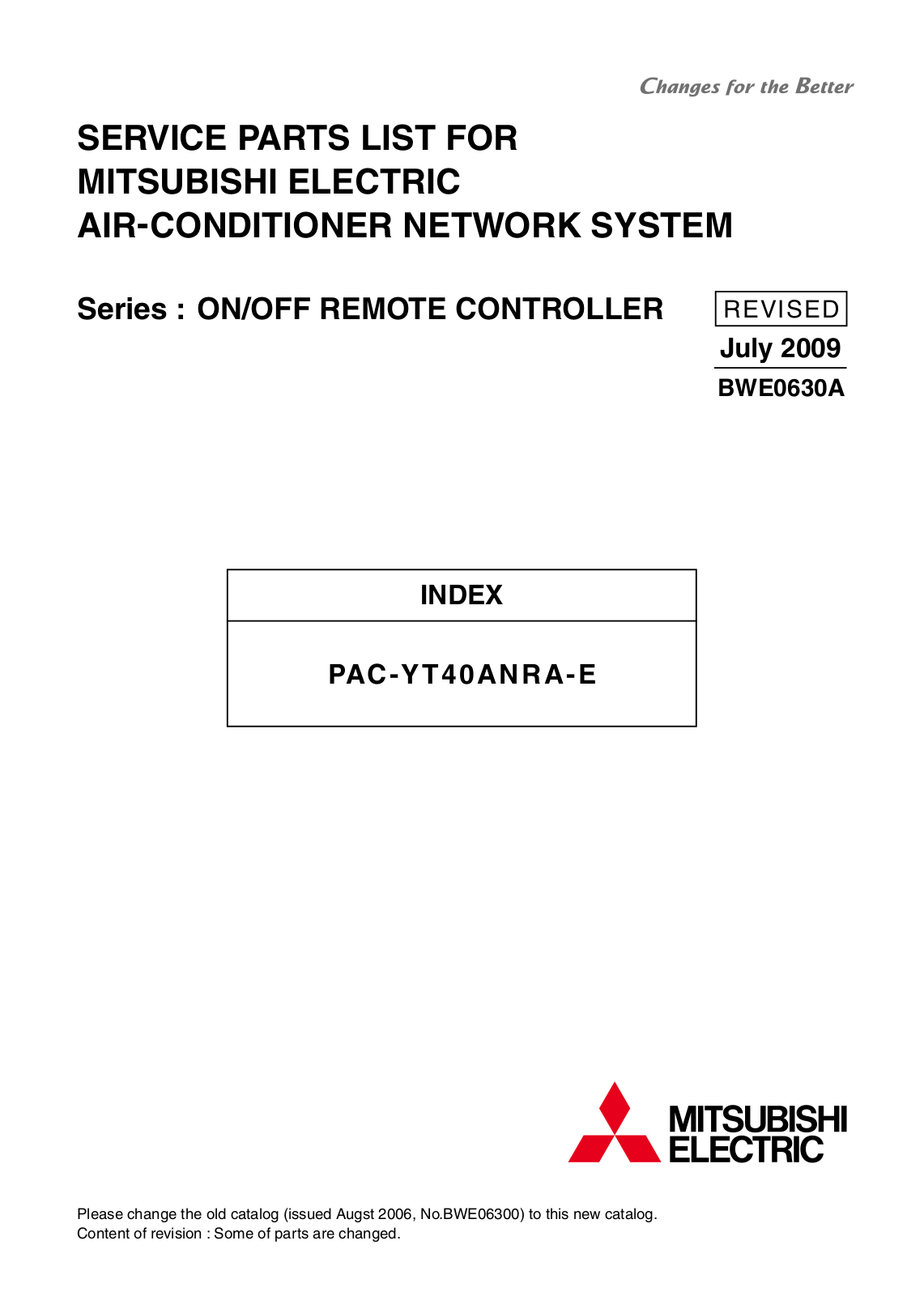 Mitsubishi PAC-YT40ANRA-E Parts Catalog