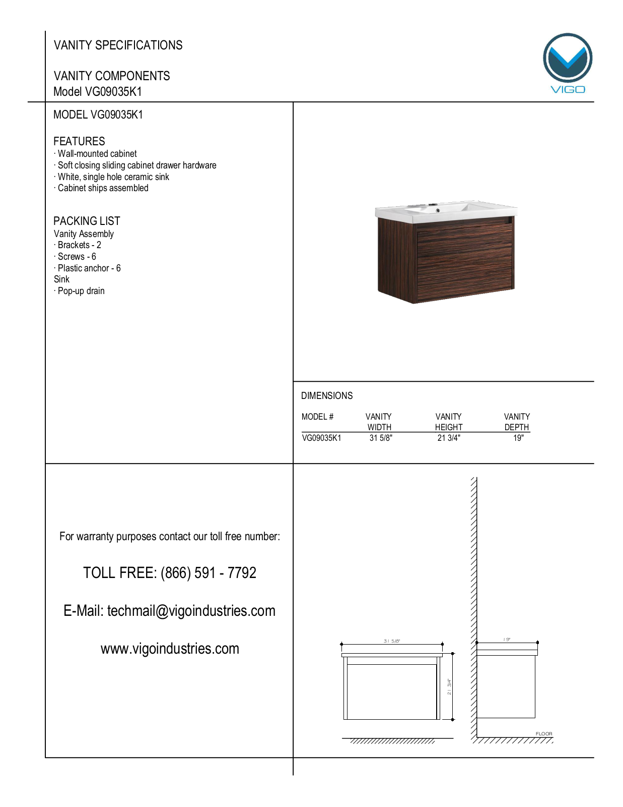 Vigo VG09035K1 User Manual