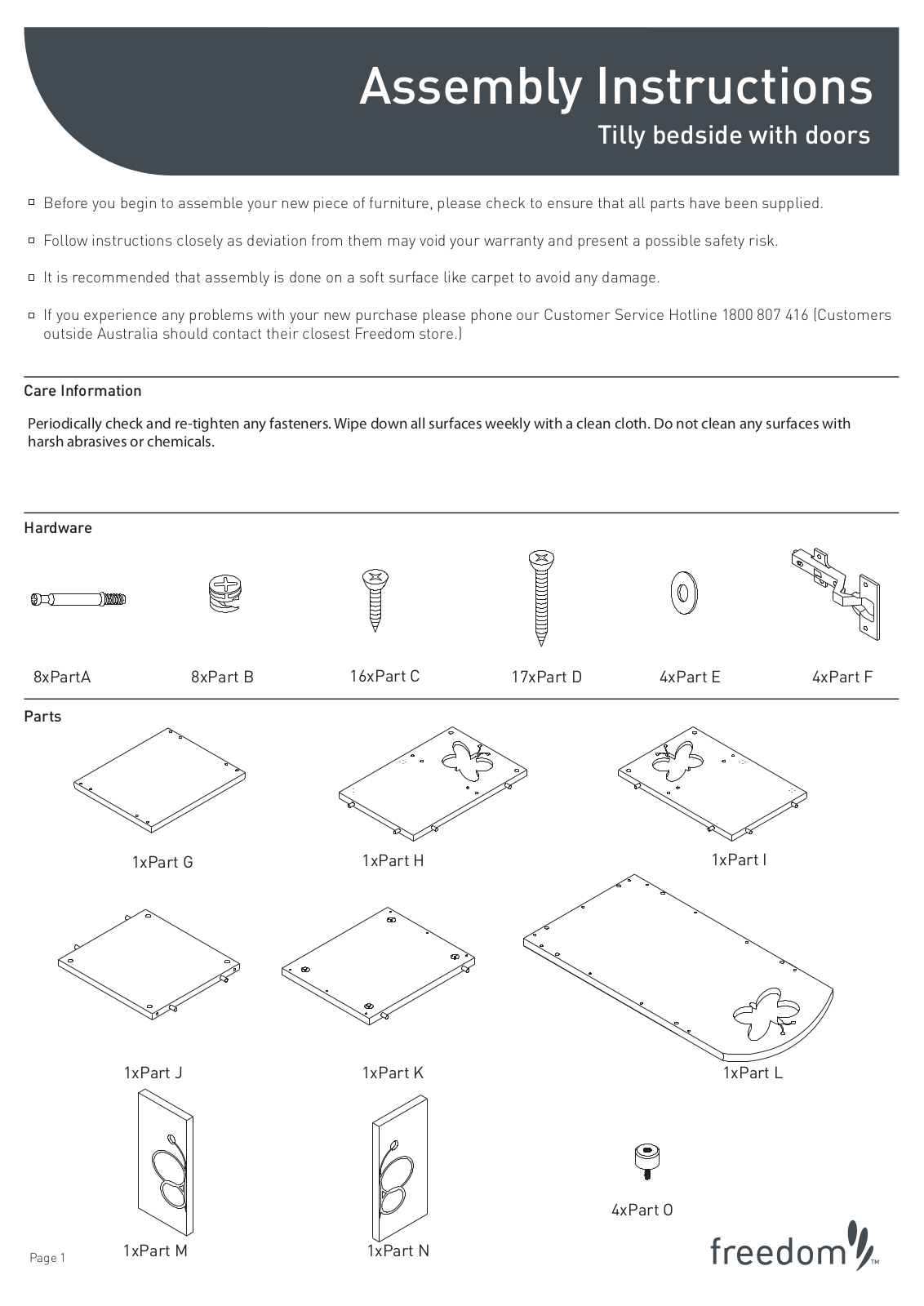 Freedom Tilly Bedside with Doors Assembly Instruction