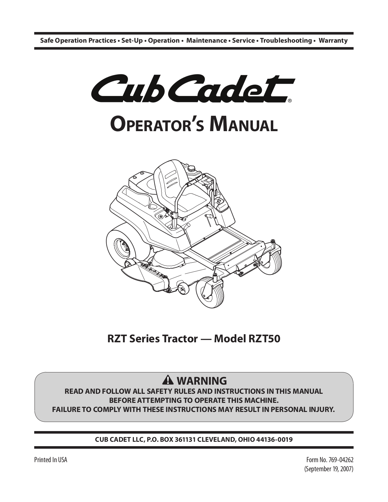 Cub cadet RZT50 User Manual