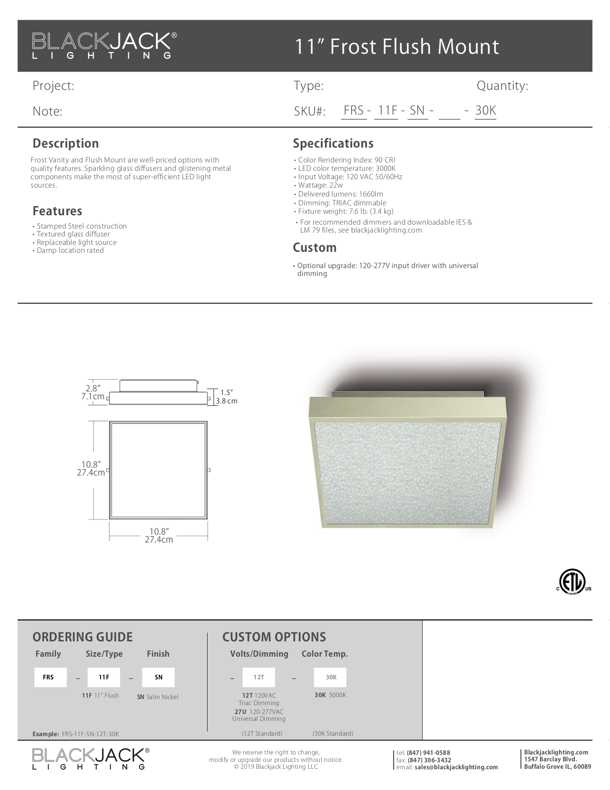 Blackjack Lighting AAQF1022 Specifications - ManualMachine.com