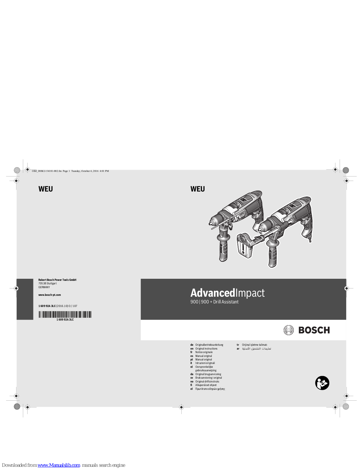Bosch Advanced Impact 900 Plus Drill Assistant Original Instructions Manual