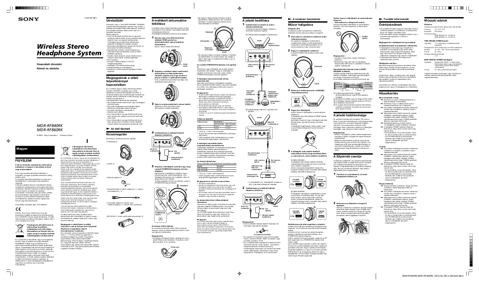 Sony MDR-RF840RK, MDR-RF860RK Operation Manual