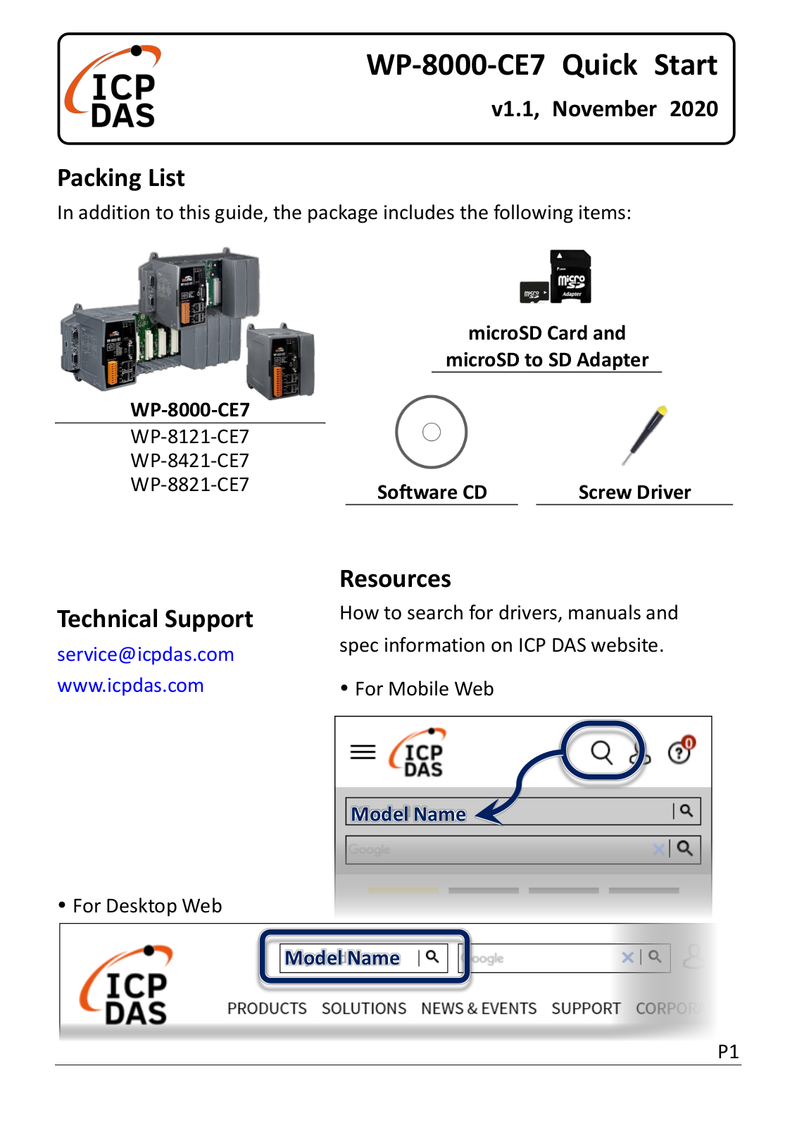 ICP DAS WP-8000-CE7, WP-8121-CE7, WP-8421-CE7, WP-8821-CE7 Quick Start Guide