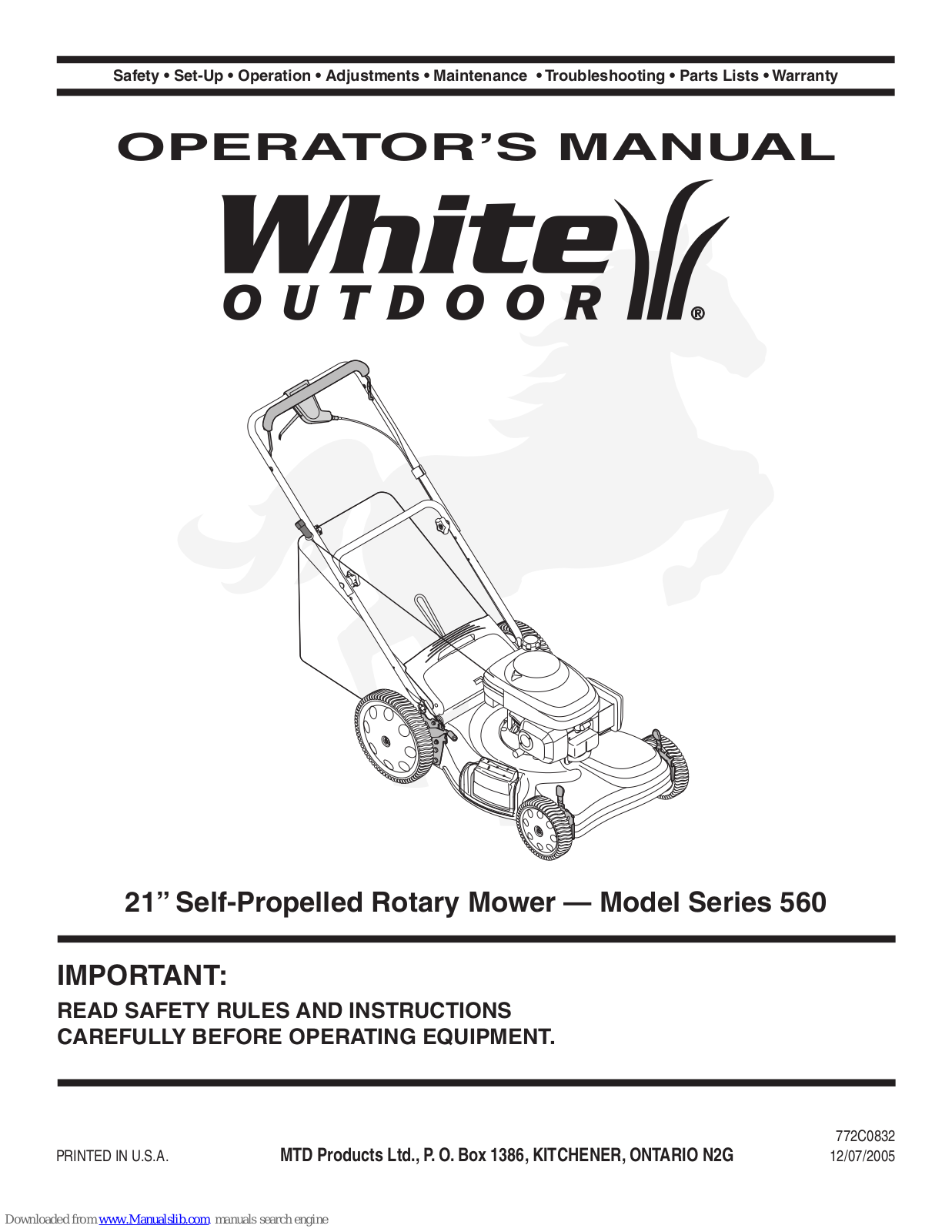 White Outdoor 560 Series Operator's Manual