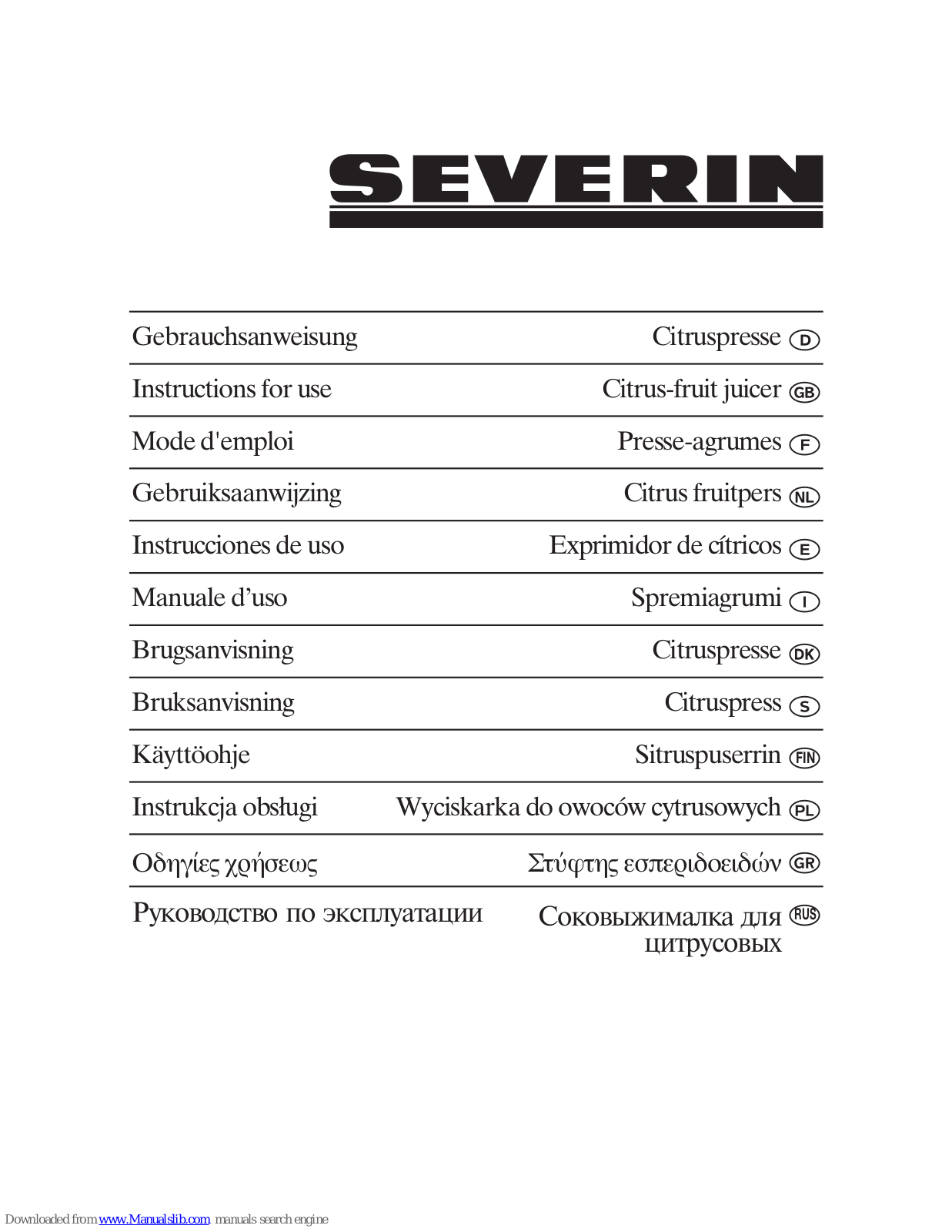 SEVERIN 3549 Instructions For Use Manual