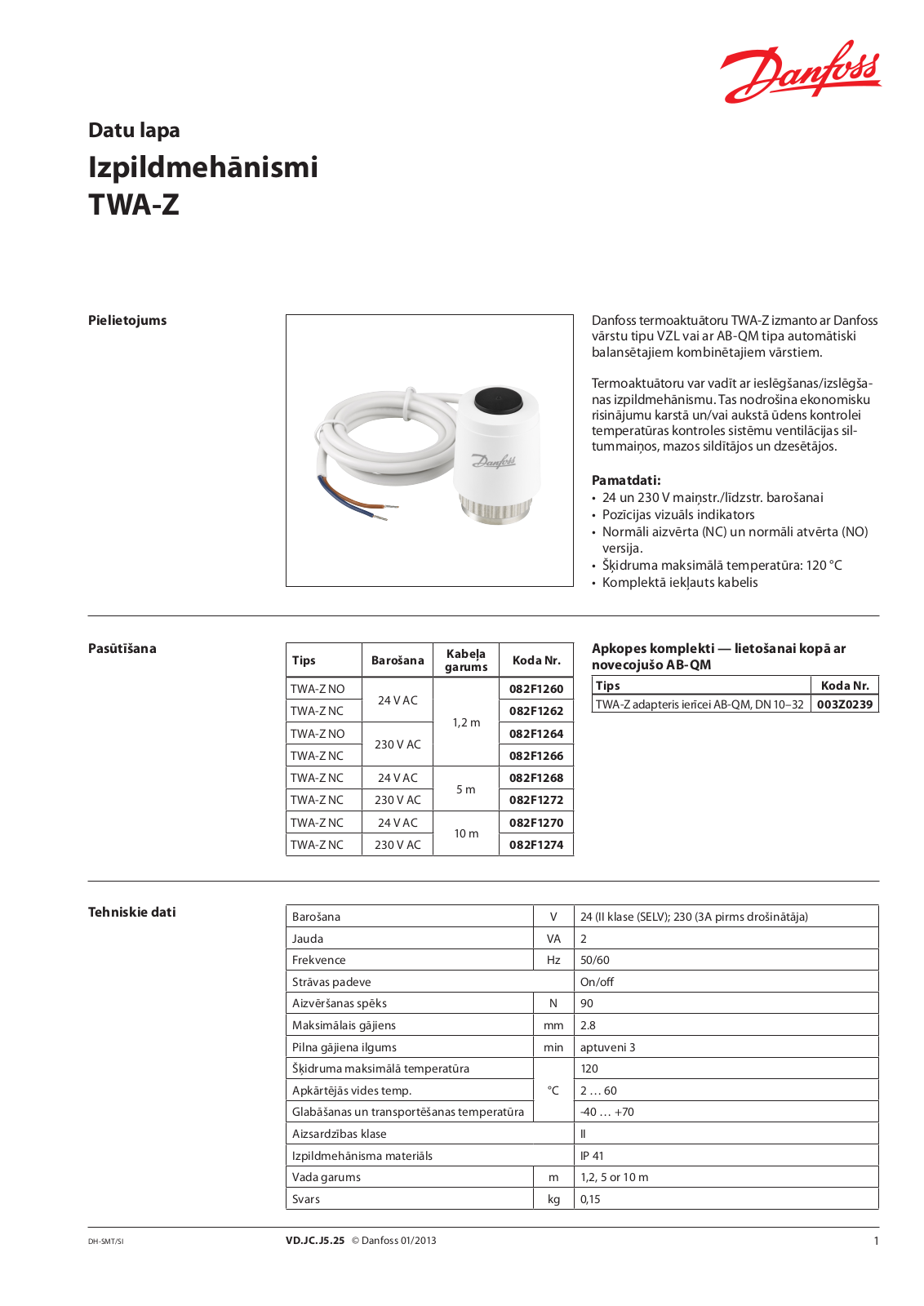 Danfoss TWA-Z Data sheet