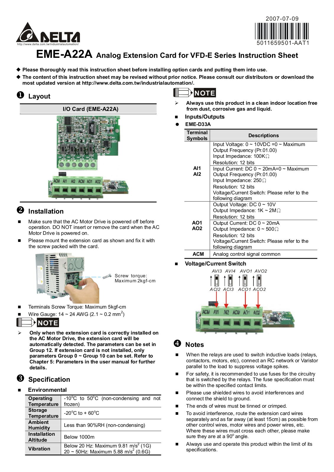 Delta Electronics EME-A22A User Manual