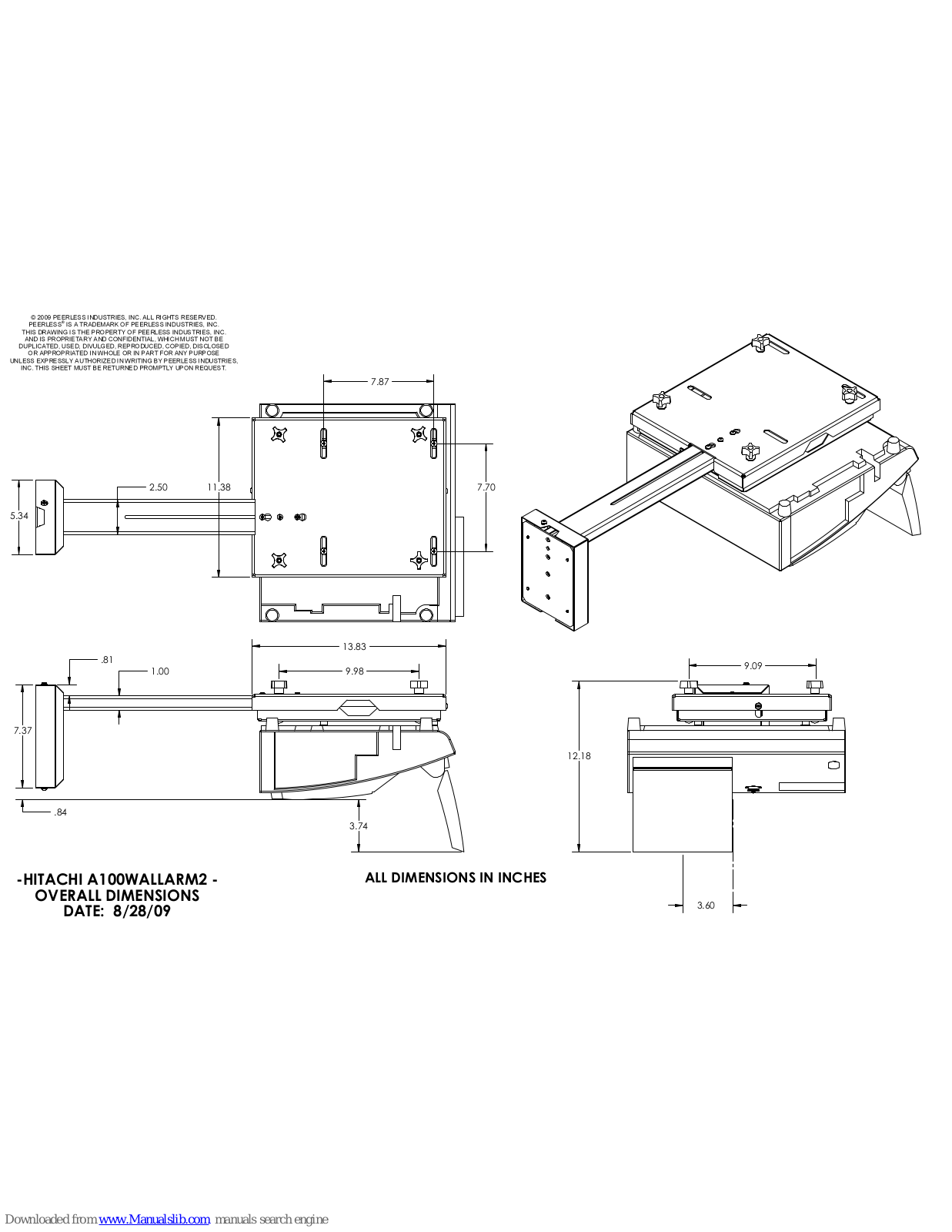 Hitachi A100WALLARM2 Dimension Manual