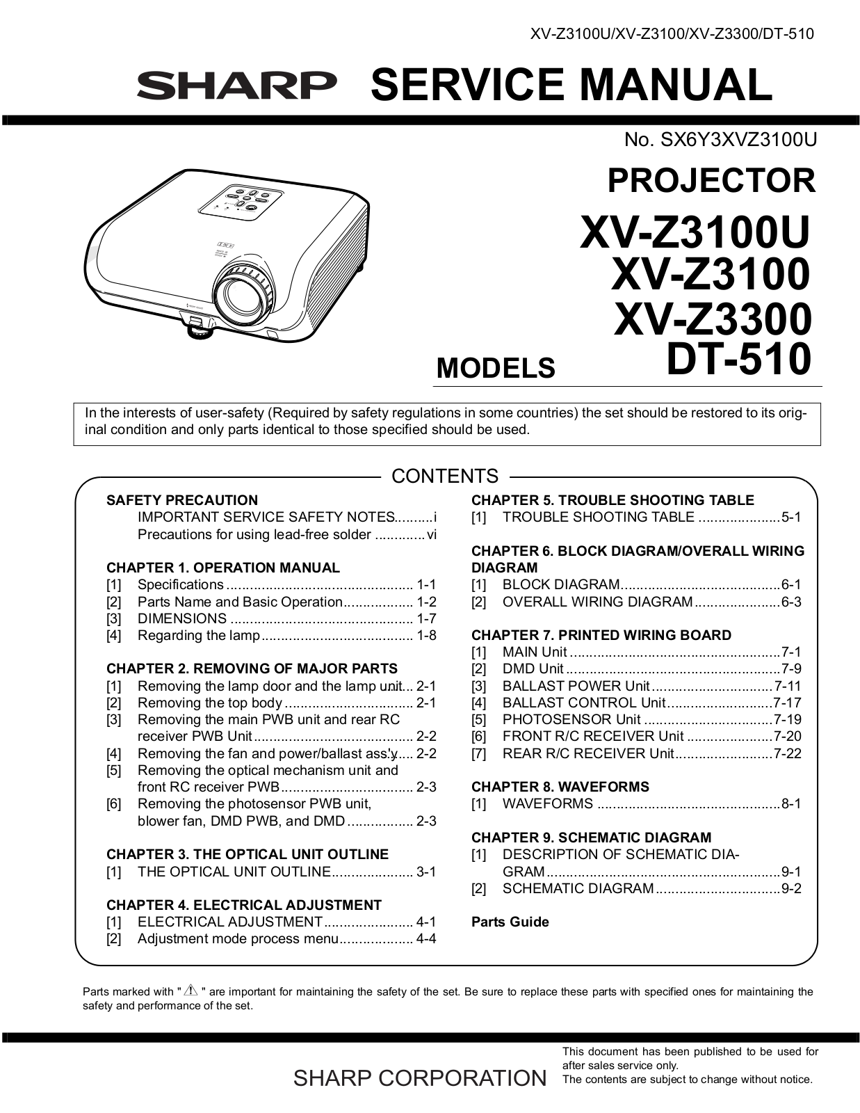 Sharp XV-Z3100U, XV-Z3100, XV-Z3300, DT-510 Service Manual