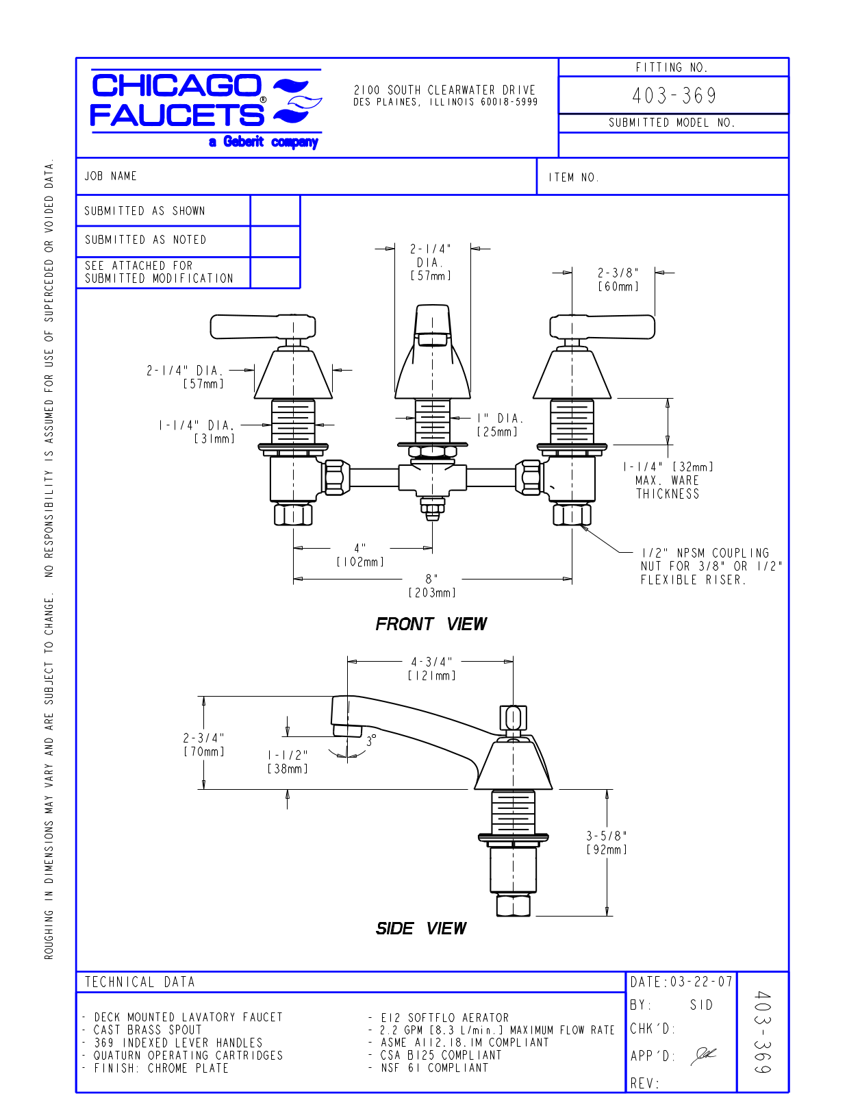 Chicago Faucet 403-369 User Manual