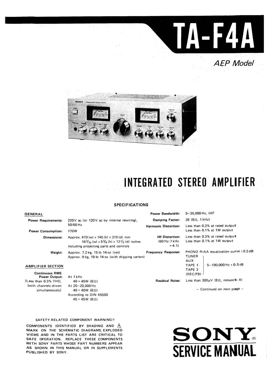 Sony TAF-4-A Service manual