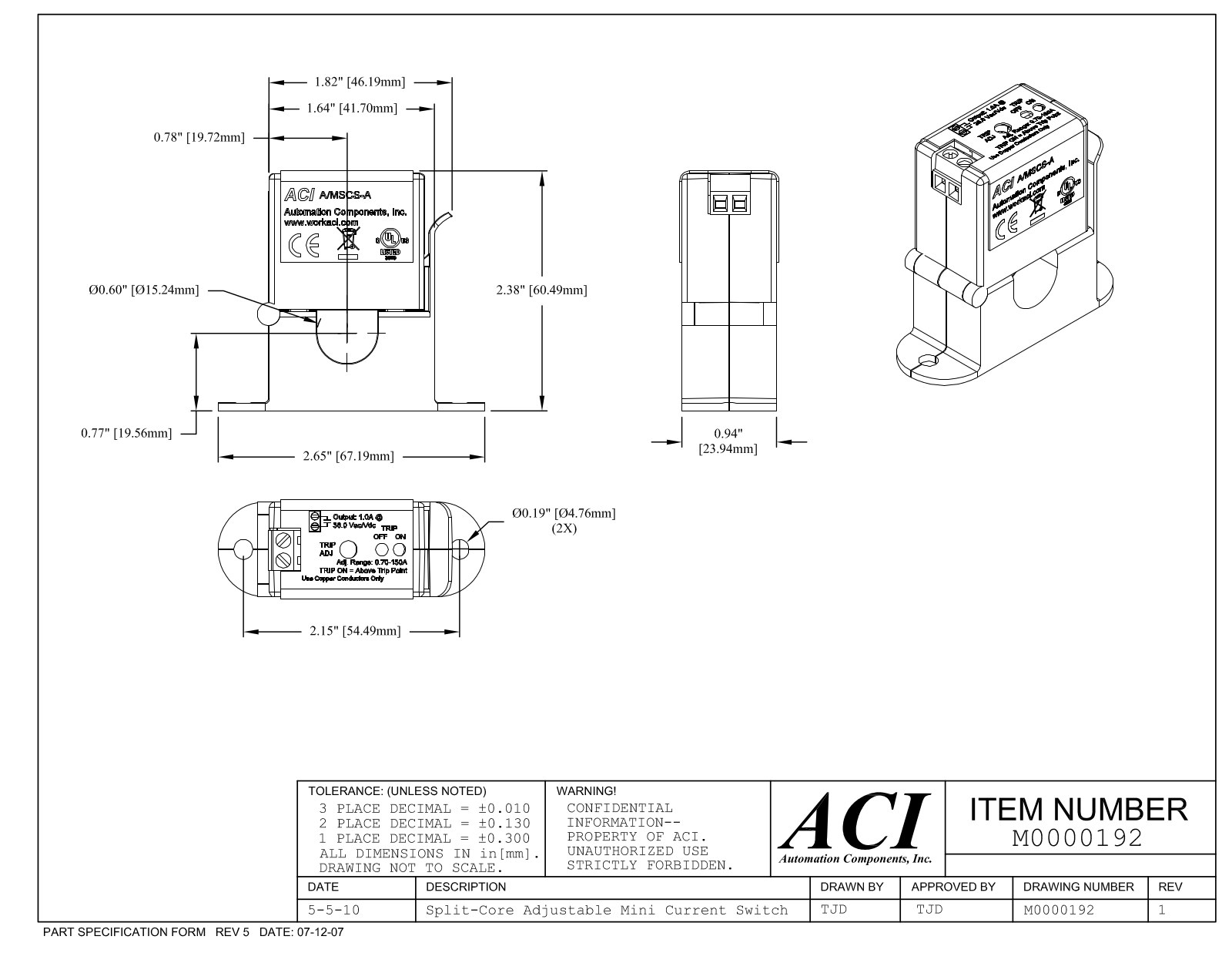 ACI-Automation Components A/MSCS-A Reference Drawing