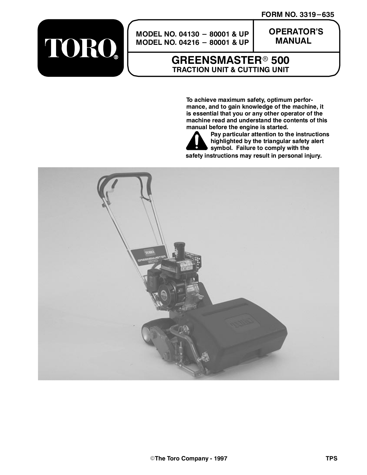 Toro 04130, 04216, Greensmaster 500 Operator's Manual