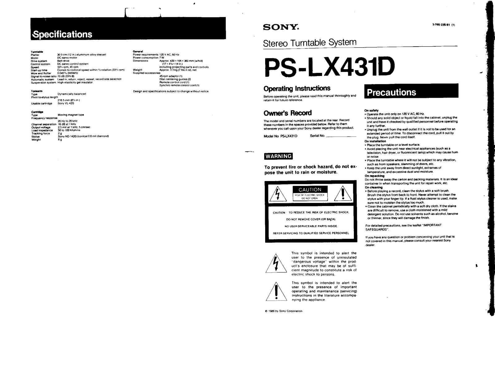 Sony PS-LX431D User Manual