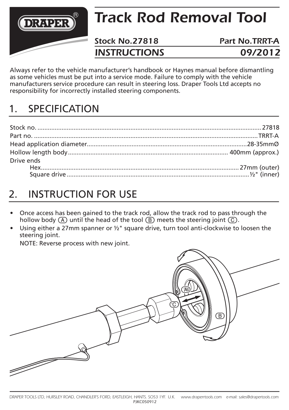 Draper Tools 27818 Instructions - ManualMachine.com