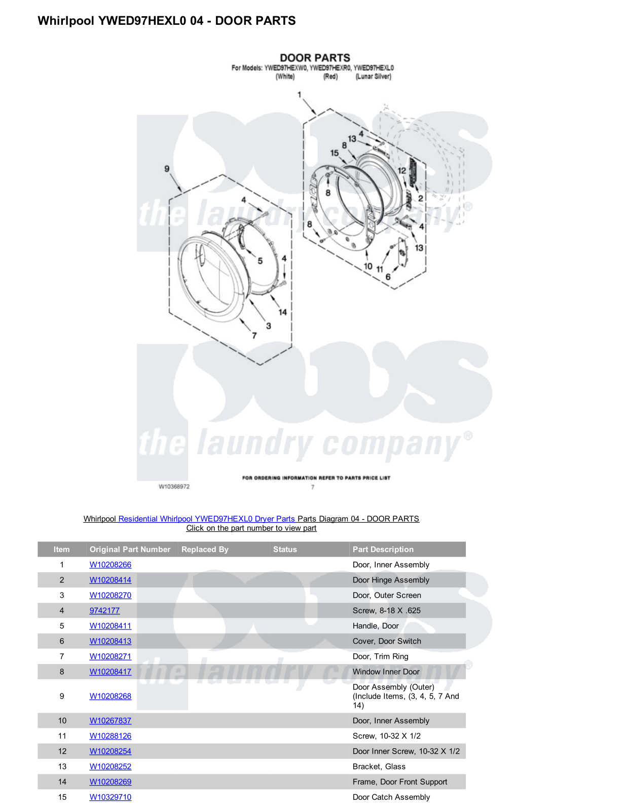 Whirlpool YWED97HEXL0 Parts Diagram