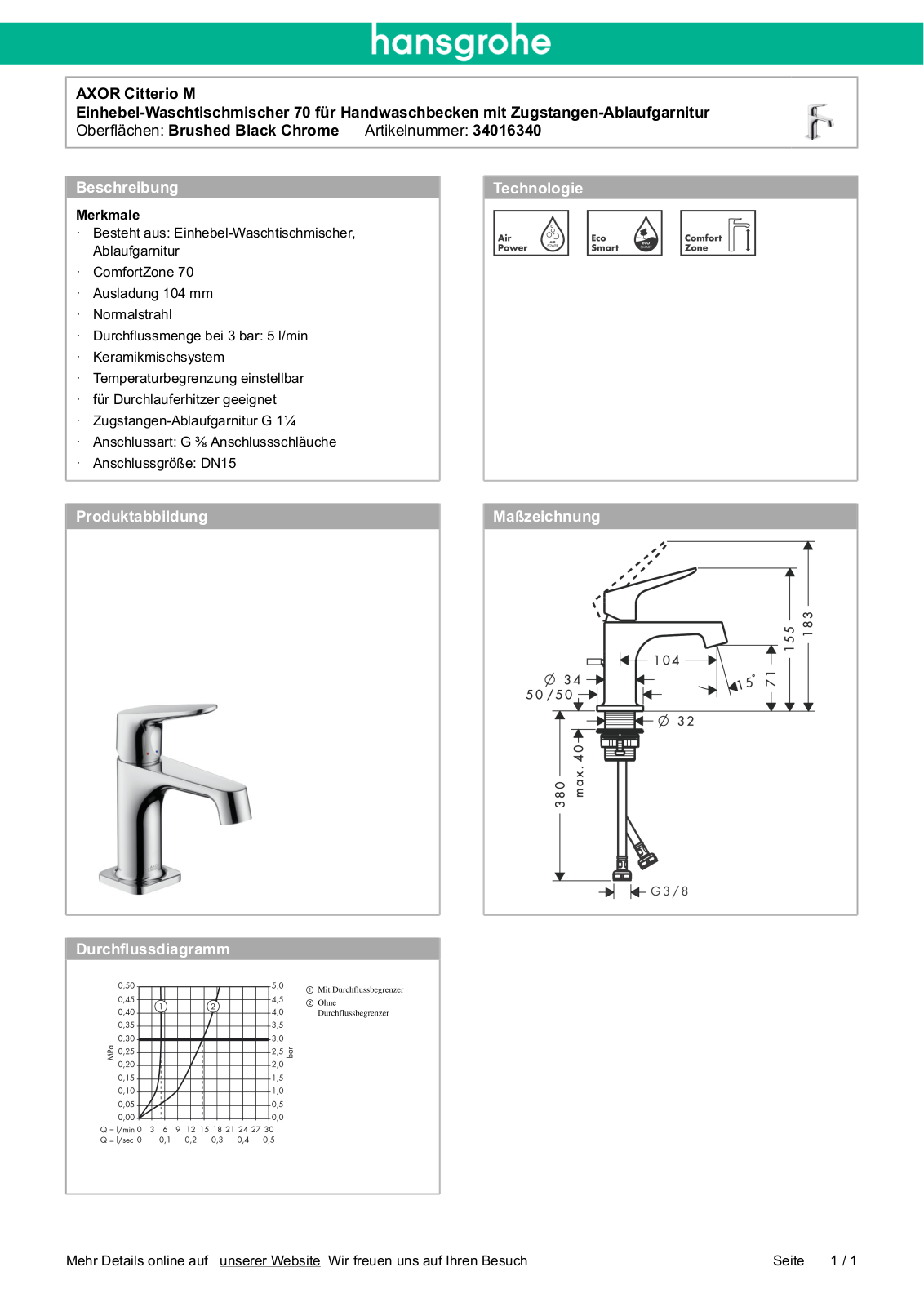 Hansgrohe AXOR 34016340 User Manual