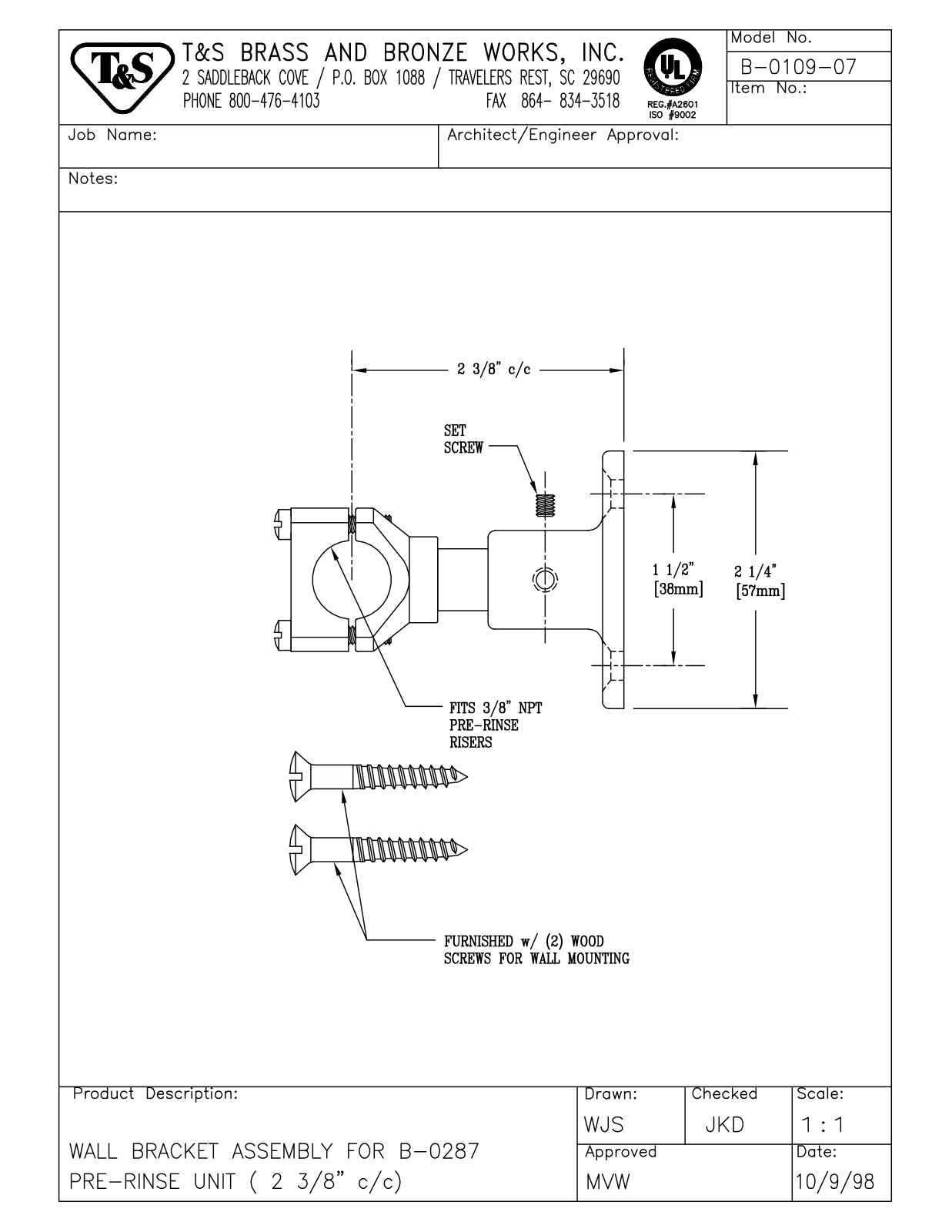 T & S Brass & Bronze Works B-0109-07 General Manual