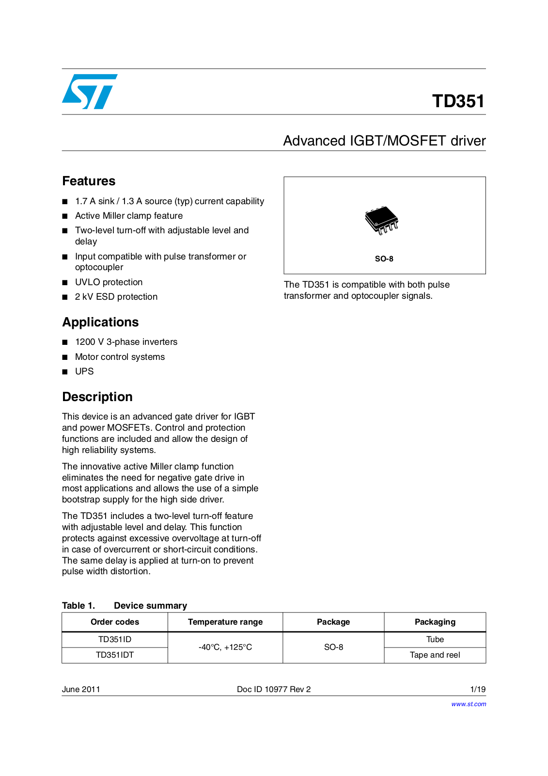 ST TD351 User Manual