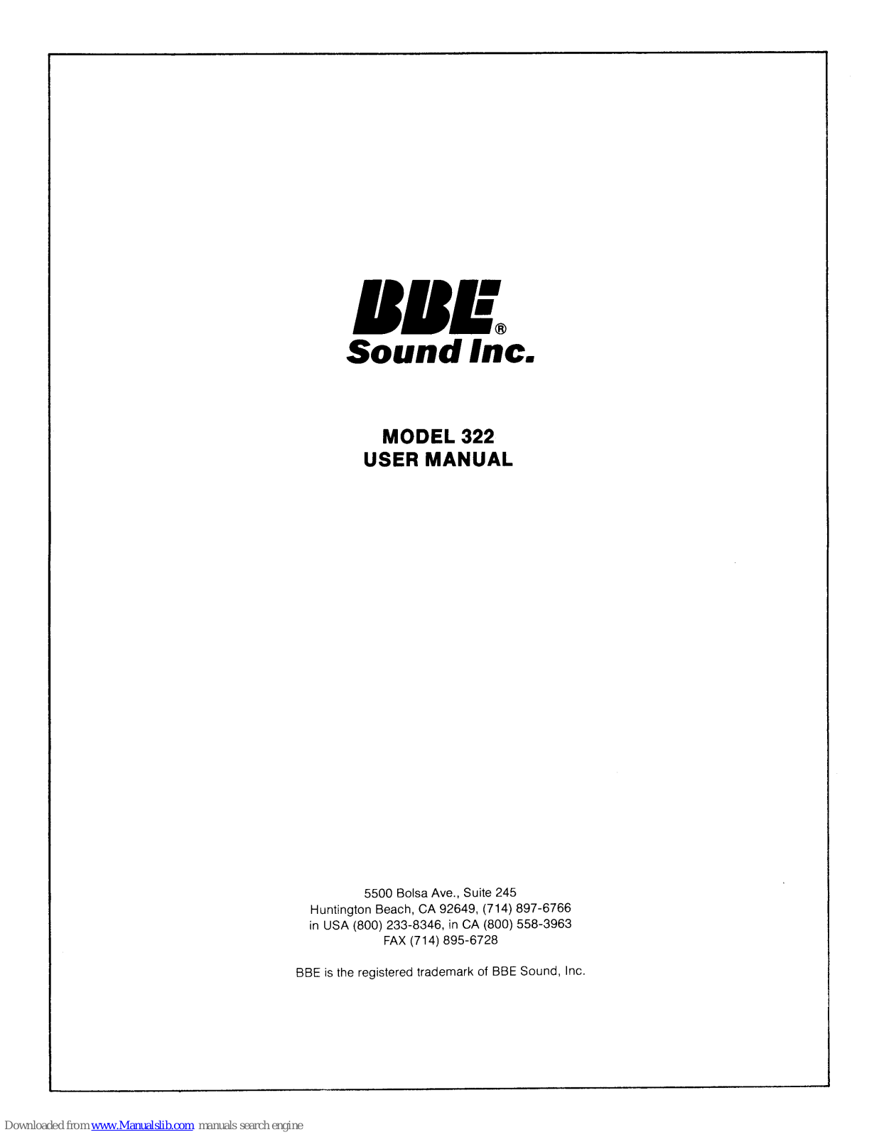 BBE Sound Sonic Maximizer 322 User Manual