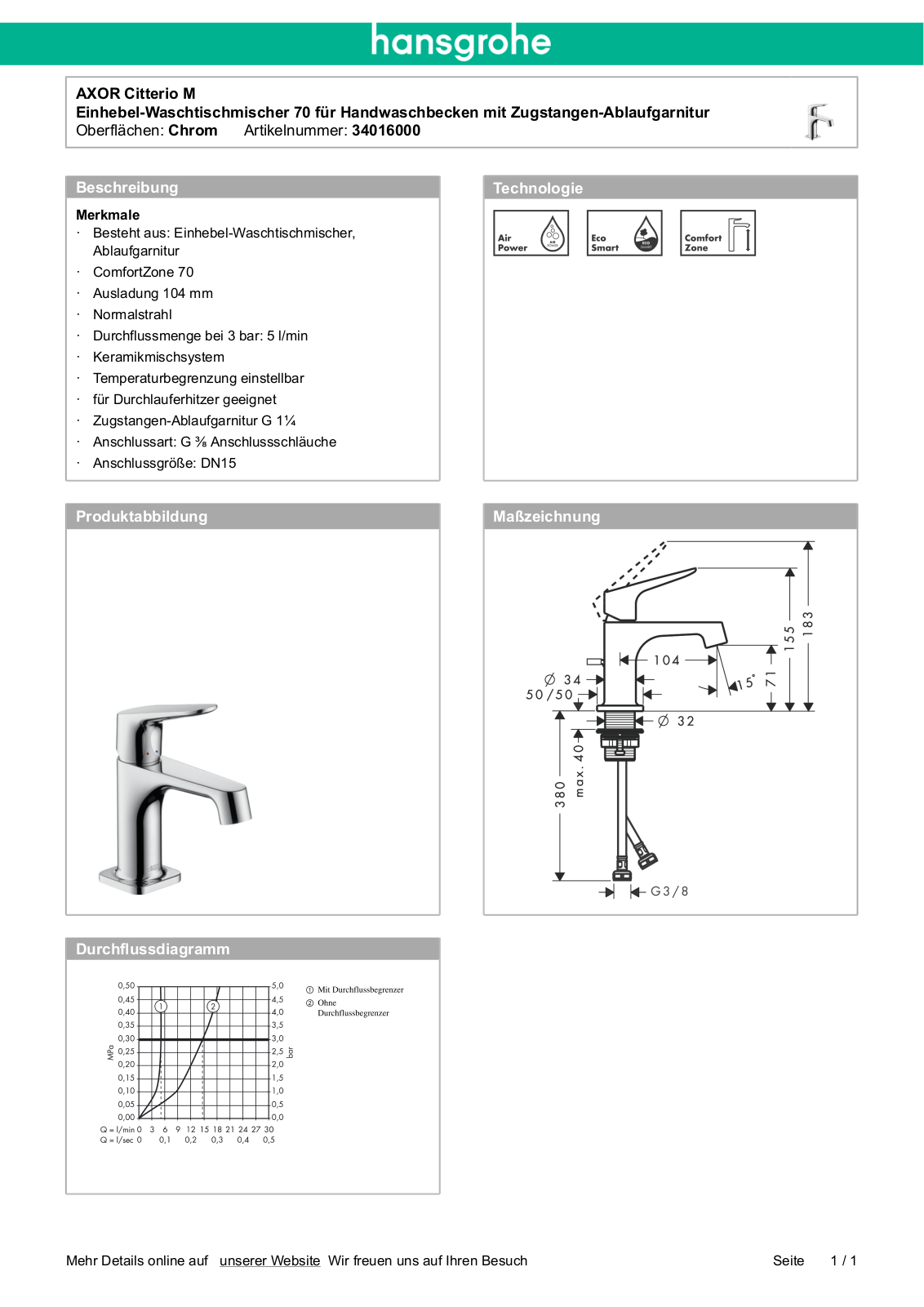 Hansgrohe AXOR 34016000 User Manual