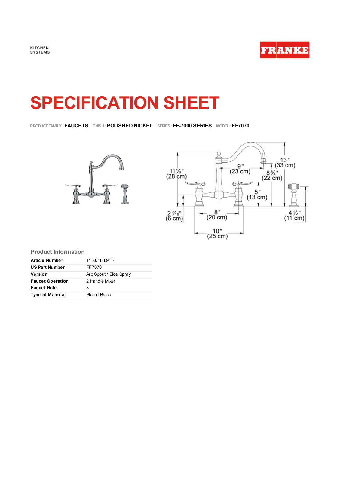 Franke Foodservice FF7070 User Manual