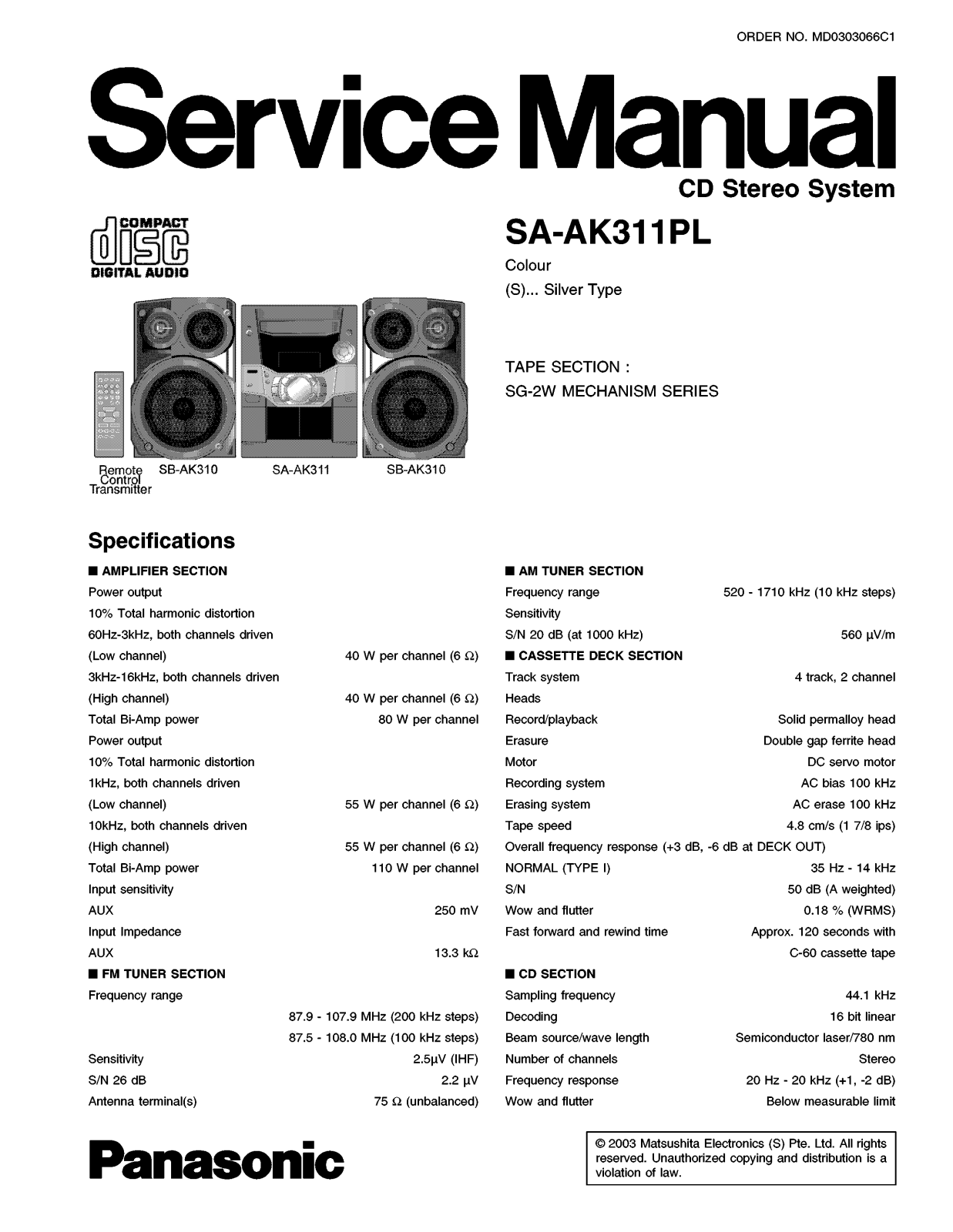 Panasonic SAAK-311-PL Service manual