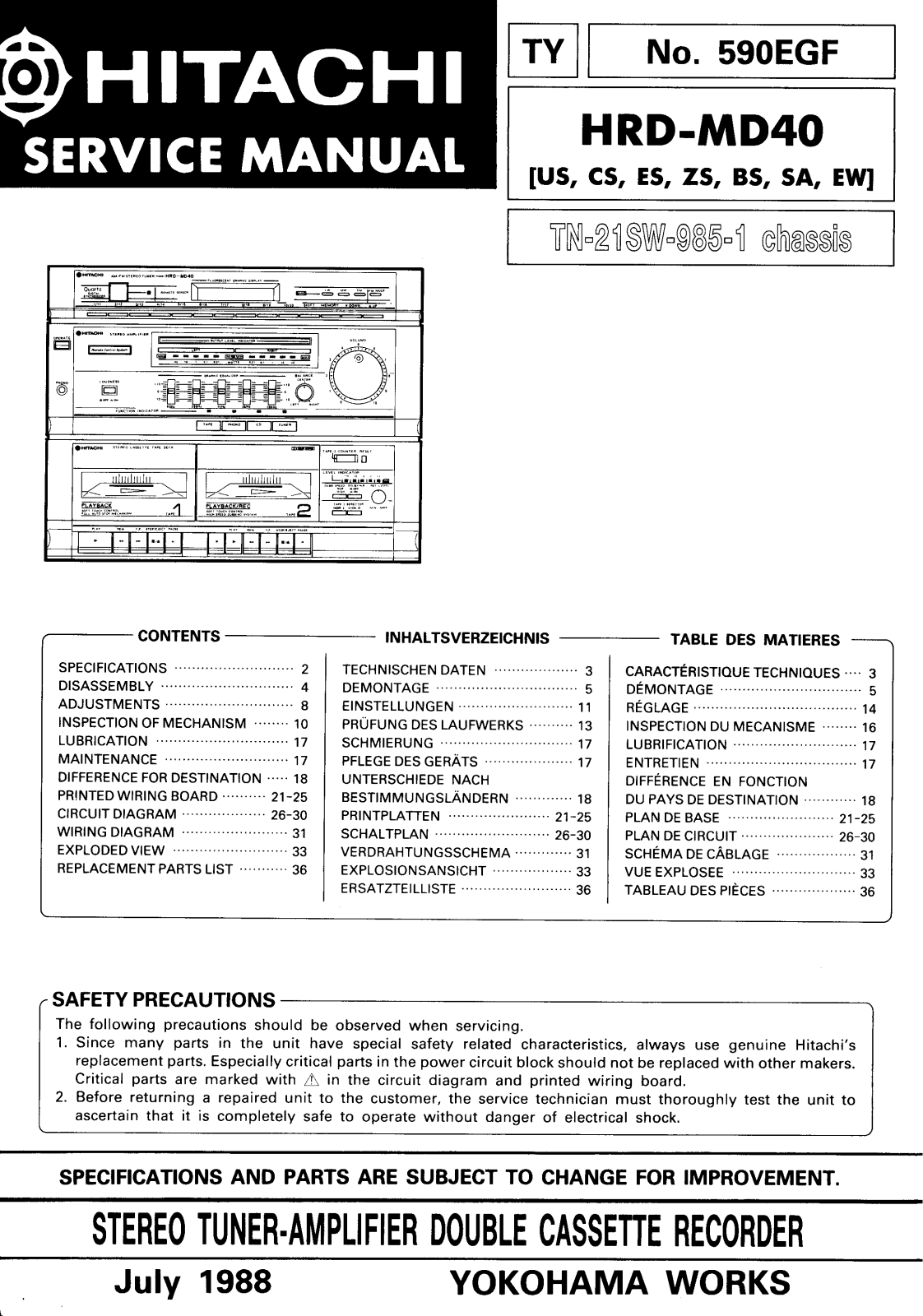 Hitachi HRD-MD40 Service Manual