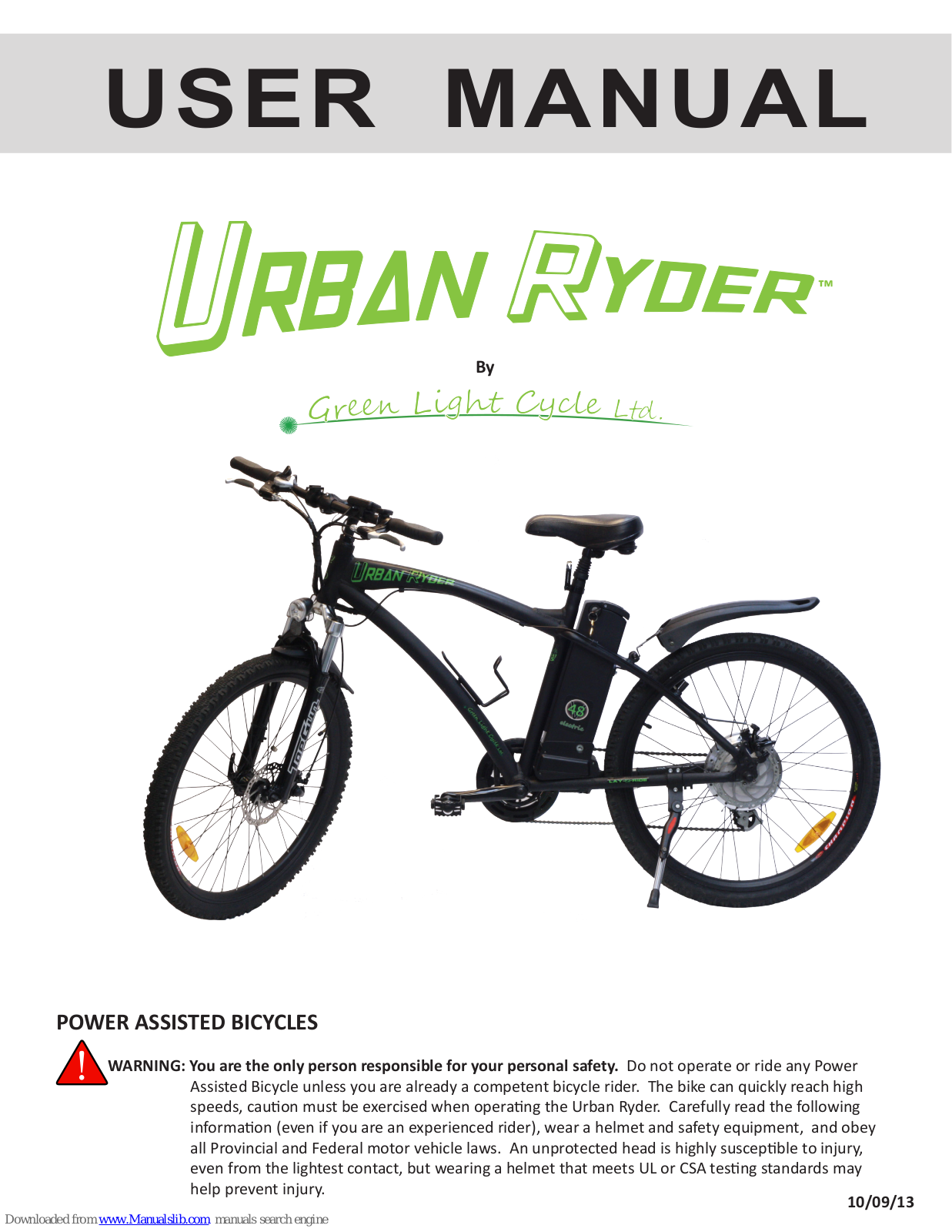 Green Light Cycle Urban Ryder, Urban Cruzer User Manual